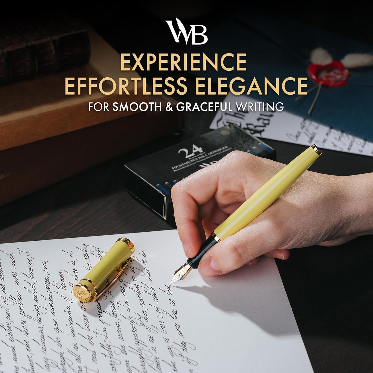 image:imageWordsworth amp Black Fountain Pen Set Medium Nib Includes 24 Ink Cartridges and Ink Refill Converter Gift Case Journaling Calligraphy Smooth Writing Pens Black Chrome Perfect for Men and WomenYellow