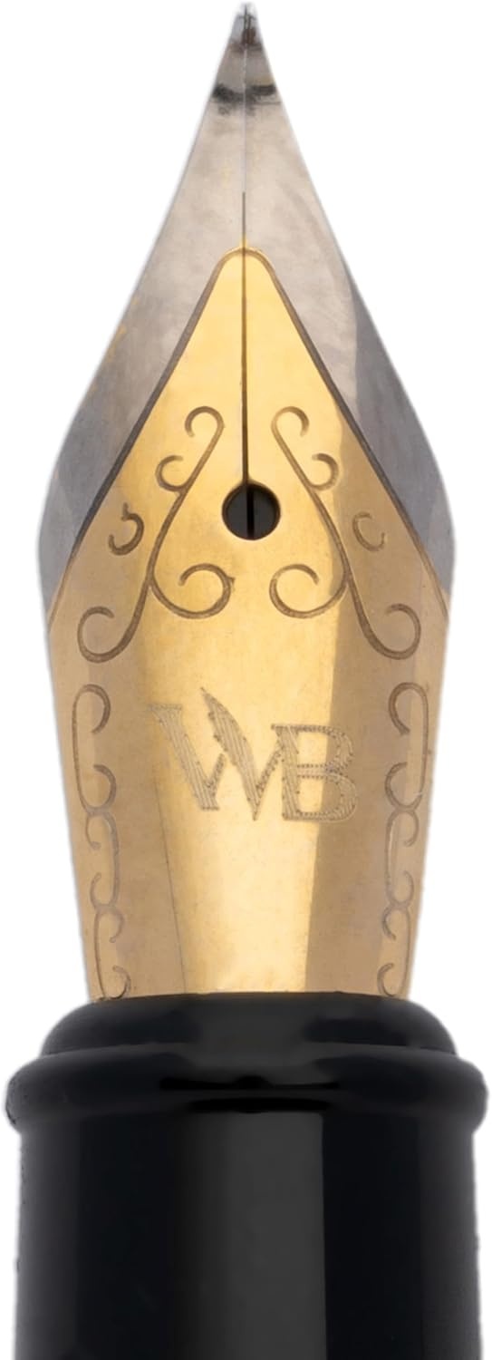 image:imageWordsworth amp Black Fountain Pen Set Sky Blue Medium Nib Includes Spare Bent Nib Gold 24 Ink Cartridges Refill Converter and Premium Gift Case