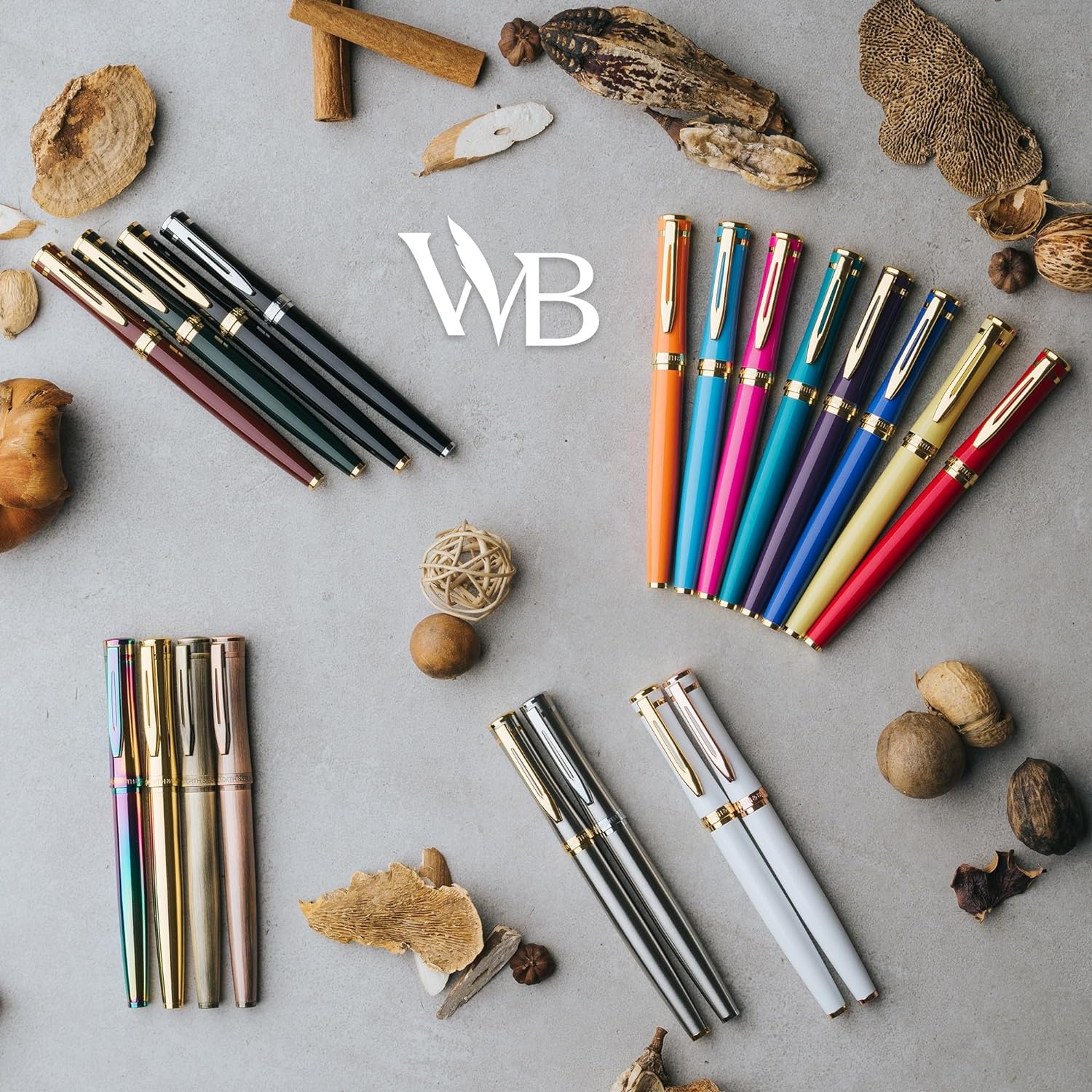 image:imageWordsworth amp Black Fountain Pen Set White Gold Medium Nib Includes Spare Bent Nib Gold 24 Ink Cartridges Refill Converter and Premium Gift Case