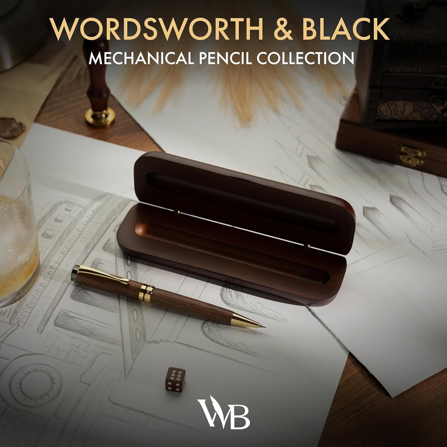 image:imageWordsworth amp Black Luxury Bamboo Mechanical Pencil Set 07mm Precision Twist Advance Writing Drafting amp Sketching for Architects amp Engineers 20 HB Led Pencils 07mm Pack Gift Box RosewoodBrown Wood