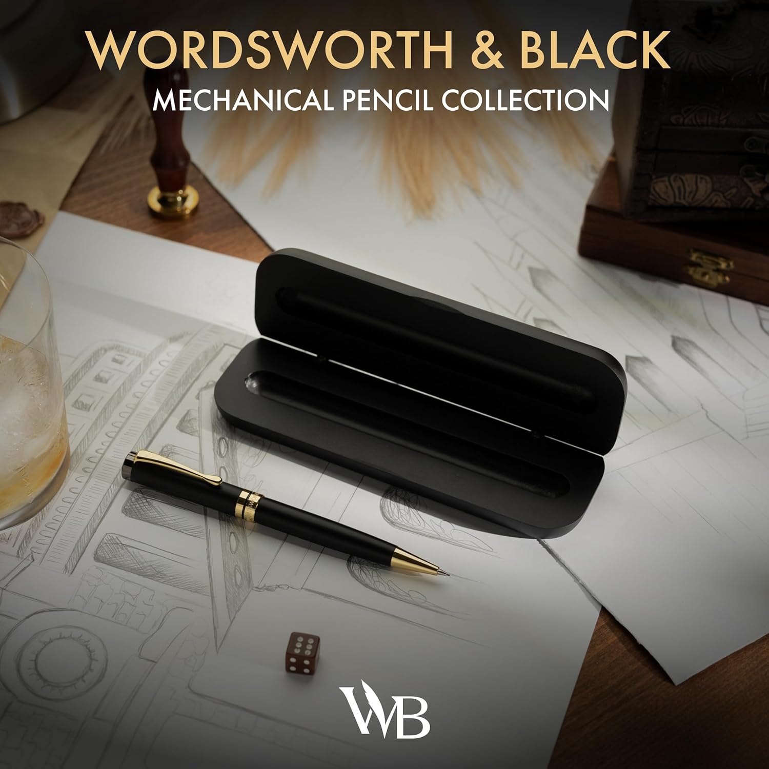 image:imageWordsworth amp Black Luxury Bamboo Mechanical Pencil Set 07mm Precision Twist Advance Writing Drafting amp Sketching for Architects amp Engineers 20 HB Led Pencils 07mm Pack Gift Box RosewoodBlack Wood
