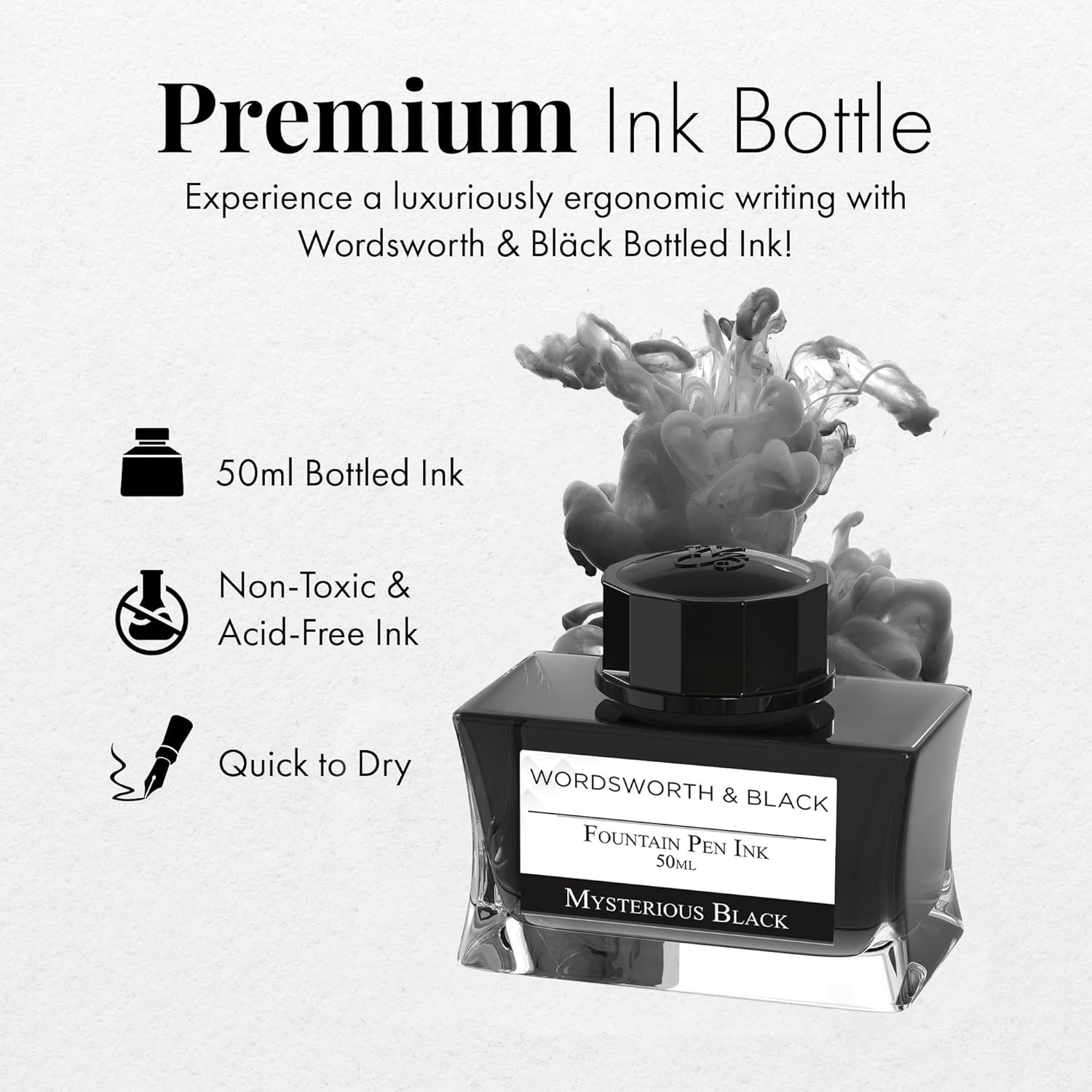 image:imageWordsworth amp Black Majesti Fountain Pen Set Black Gold Medium Nib Includes 50 ml Pen Ink Black 24 Ink Cartridges Refill Converter and Premium Gift Case
