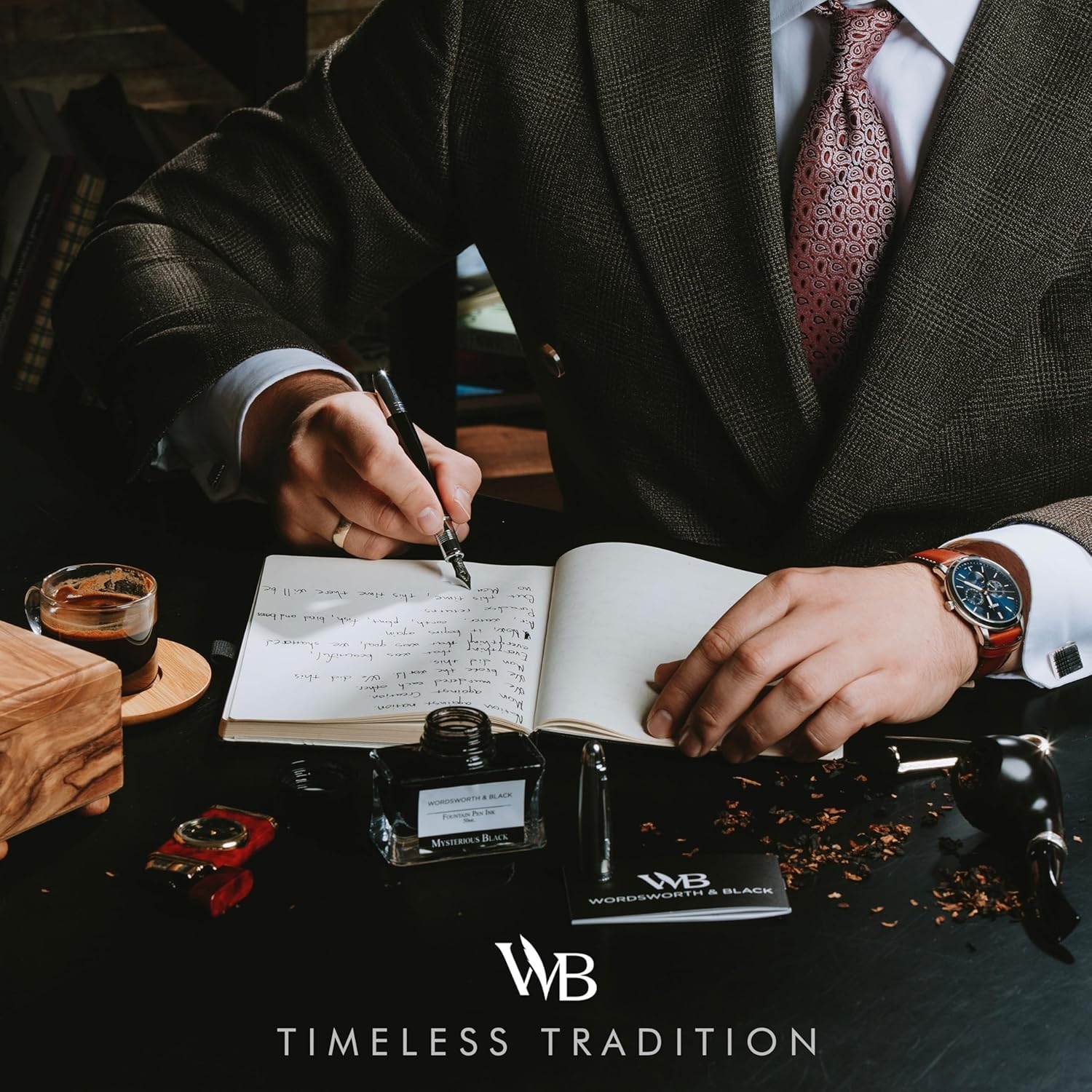 image:imageWordsworth amp Black Majesti Fountain PenBlack Checked Luxury Case Stainless Steel Medium Nib Ink Cartridges Refillable Ink ConverterCalligraphy PenBest Business Gift Set for Men amp WomenBlack Chrome