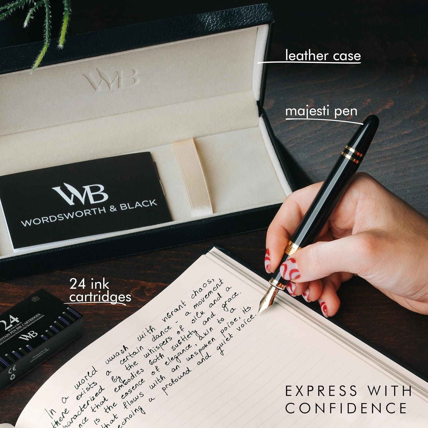 image:imageWordsworth amp Black Majesti Fountain PenBlack Checked Luxury Case Stainless Steel Medium Nib Ink Cartridges Refillable Ink ConverterCalligraphy PenBest Business Gift Set for Men amp WomenBlack Gold