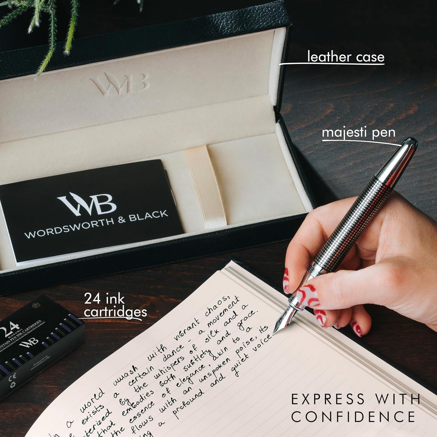 image:imageWordsworth amp Black Majesti Fountain PenBlack Checked Luxury Case Stainless Steel Medium Nib Ink Cartridges Refillable Ink ConverterCalligraphy PenBest Business Gift Set for Men amp WomenBlack Checked