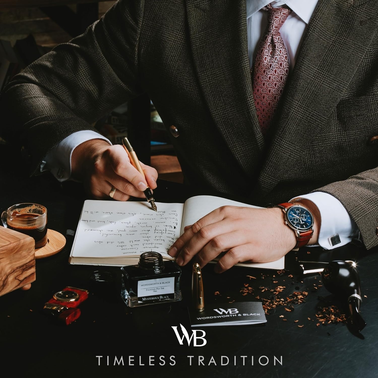 image:imageWordsworth amp Black Majesti Fountain PenBlack Checked Luxury Case Stainless Steel Medium Nib Ink Cartridges Refillable Ink ConverterCalligraphy PenBest Business Gift Set for Men amp WomenStunning Gold