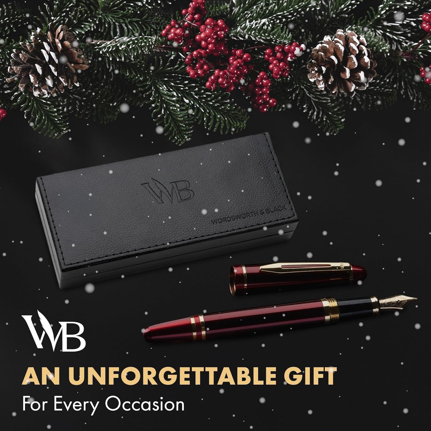 image:imageWordsworth amp Black Majesti Fountain PenBlack Checked Luxury Case Stainless Steel Medium Nib Ink Cartridges Refillable Ink ConverterCalligraphy PenBest Business Gift Set for Men amp WomenRed Gold
