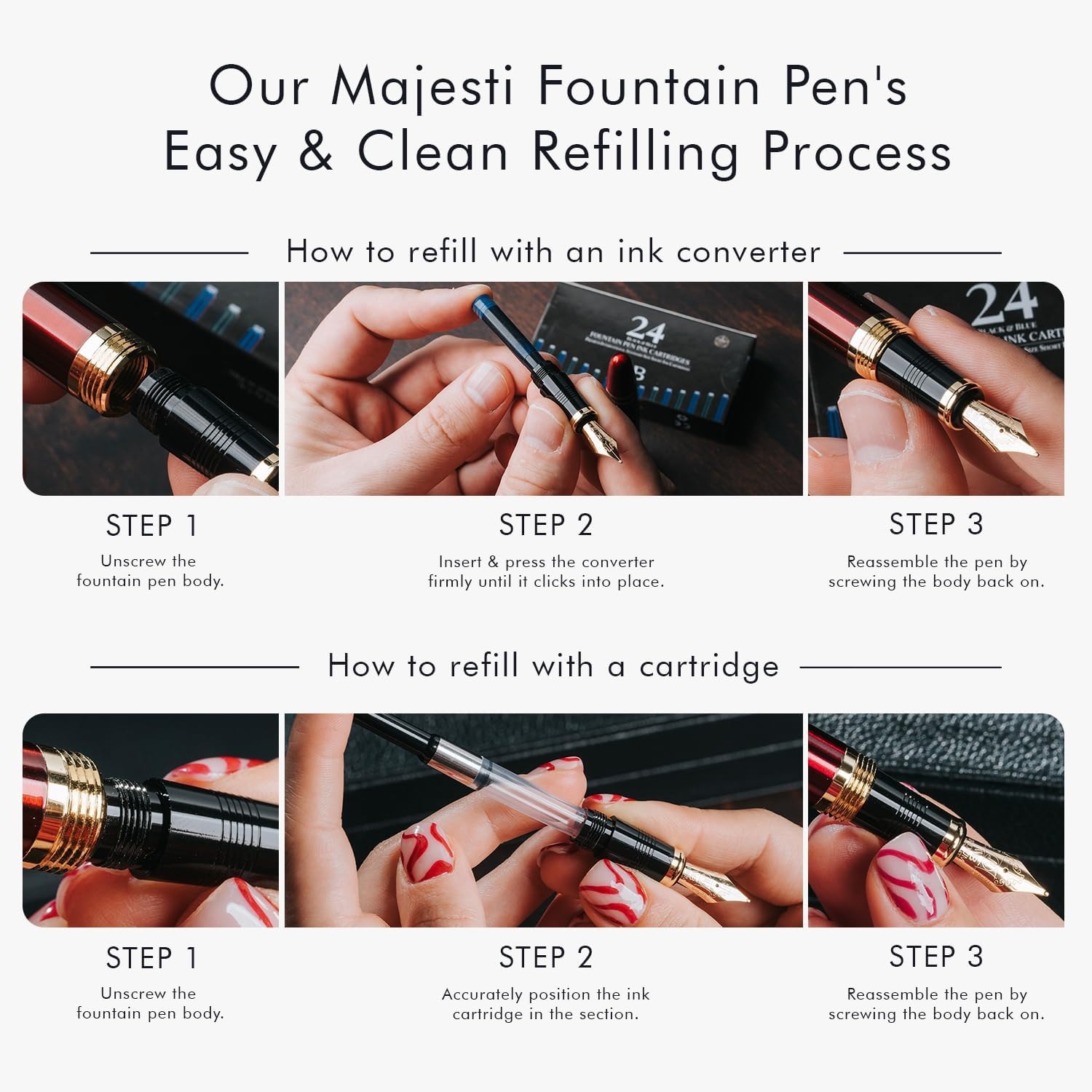 image:imageWordsworth amp Black Majesti Fountain PenBlack Checked Luxury Case Stainless Steel Medium Nib Ink Cartridges Refillable Ink ConverterCalligraphy PenBest Business Gift Set for Men amp WomenBlack Checked