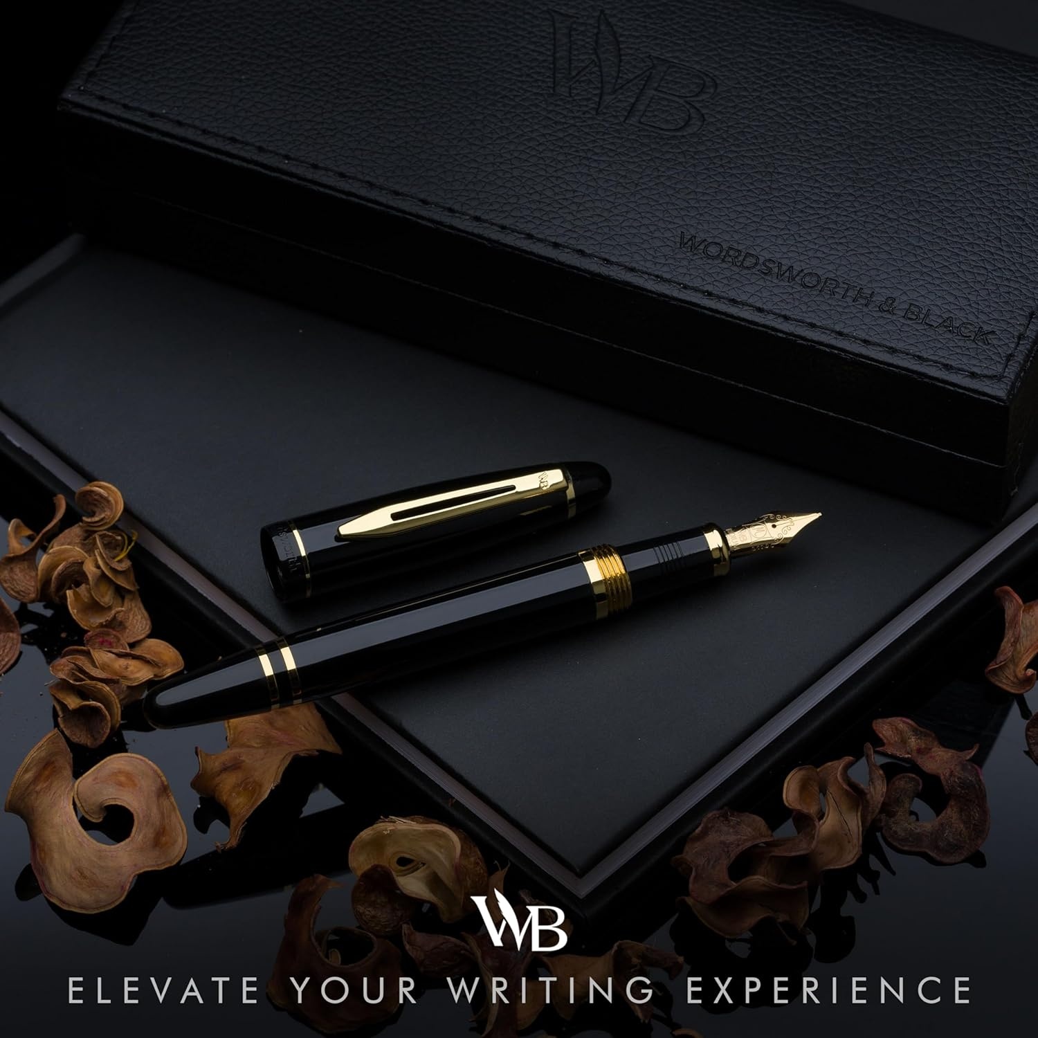 image:imageWordsworth amp Black Majesti Fountain PenBlack Checked Luxury Case Stainless Steel Medium Nib Ink Cartridges Refillable Ink ConverterCalligraphy PenBest Business Gift Set for Men amp WomenBlack Gold