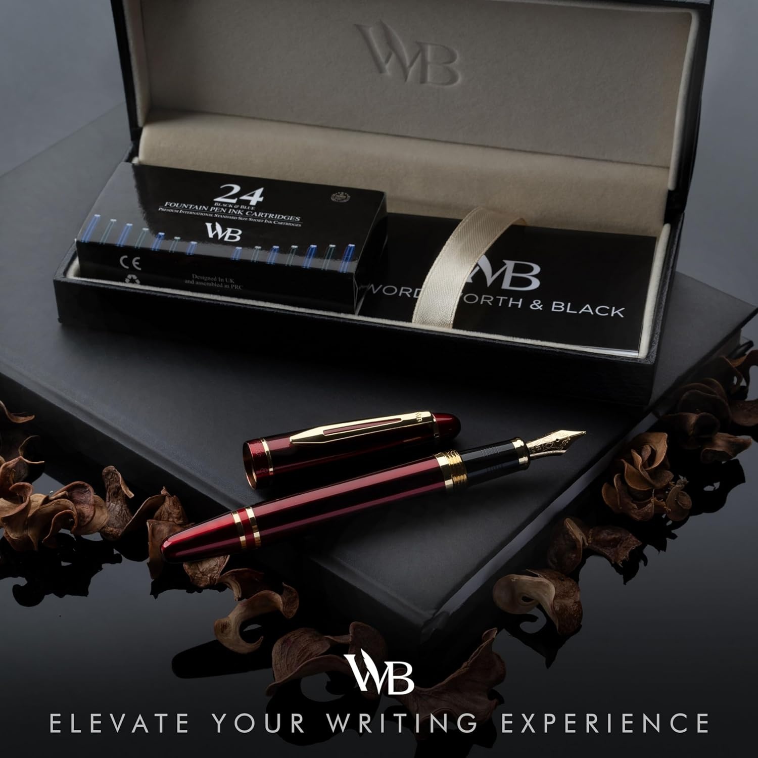 image:imageWordsworth amp Black Majesti Fountain PenBlack Checked Luxury Case Stainless Steel Medium Nib Ink Cartridges Refillable Ink ConverterCalligraphy PenBest Business Gift Set for Men amp WomenRed Gold