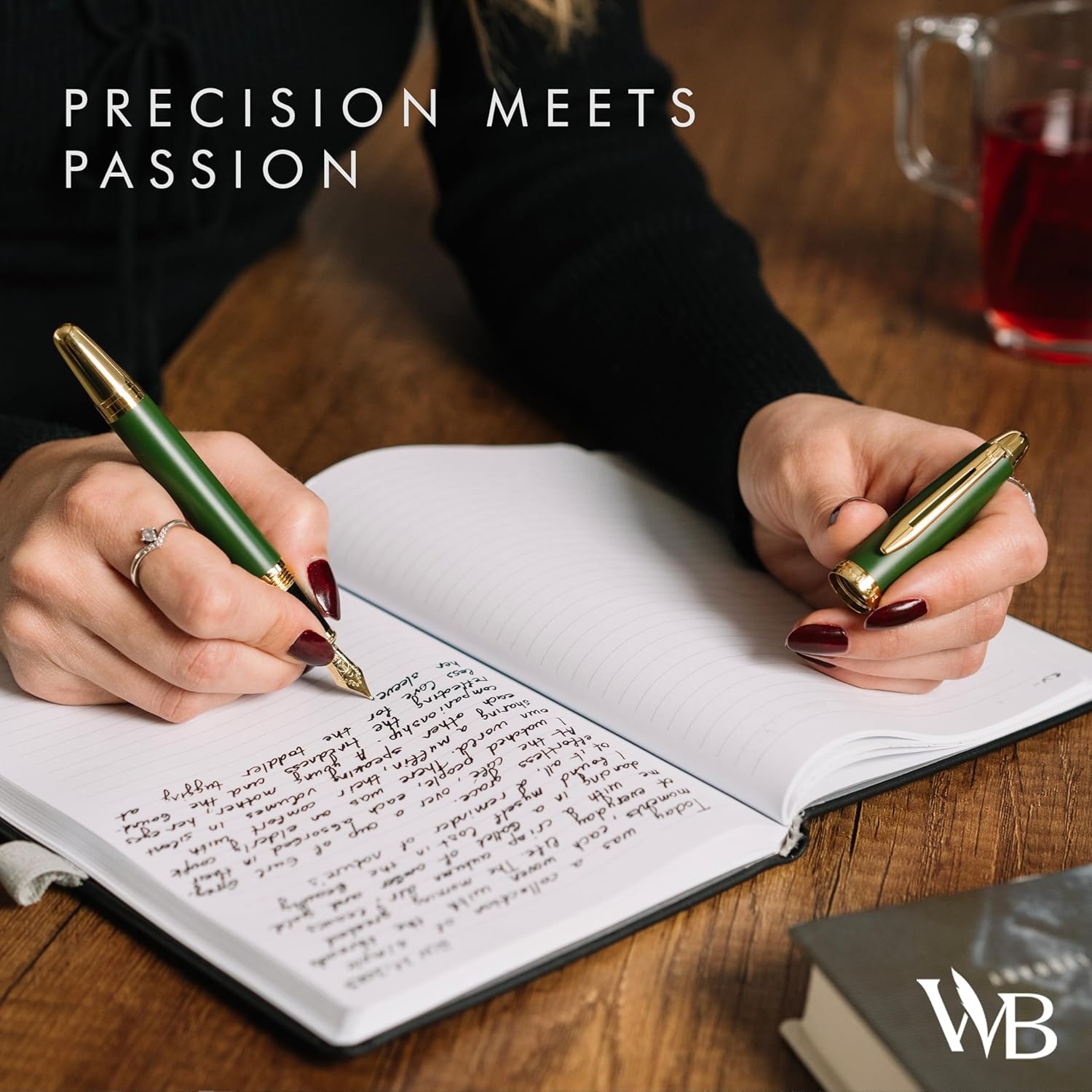 image:imageWordsworth amp Black Majesti Fountain PenBlack Checked Luxury Case Stainless Steel Medium Nib Ink Cartridges Refillable Ink ConverterCalligraphy PenBest Business Gift Set for Men amp WomenGreen Gold