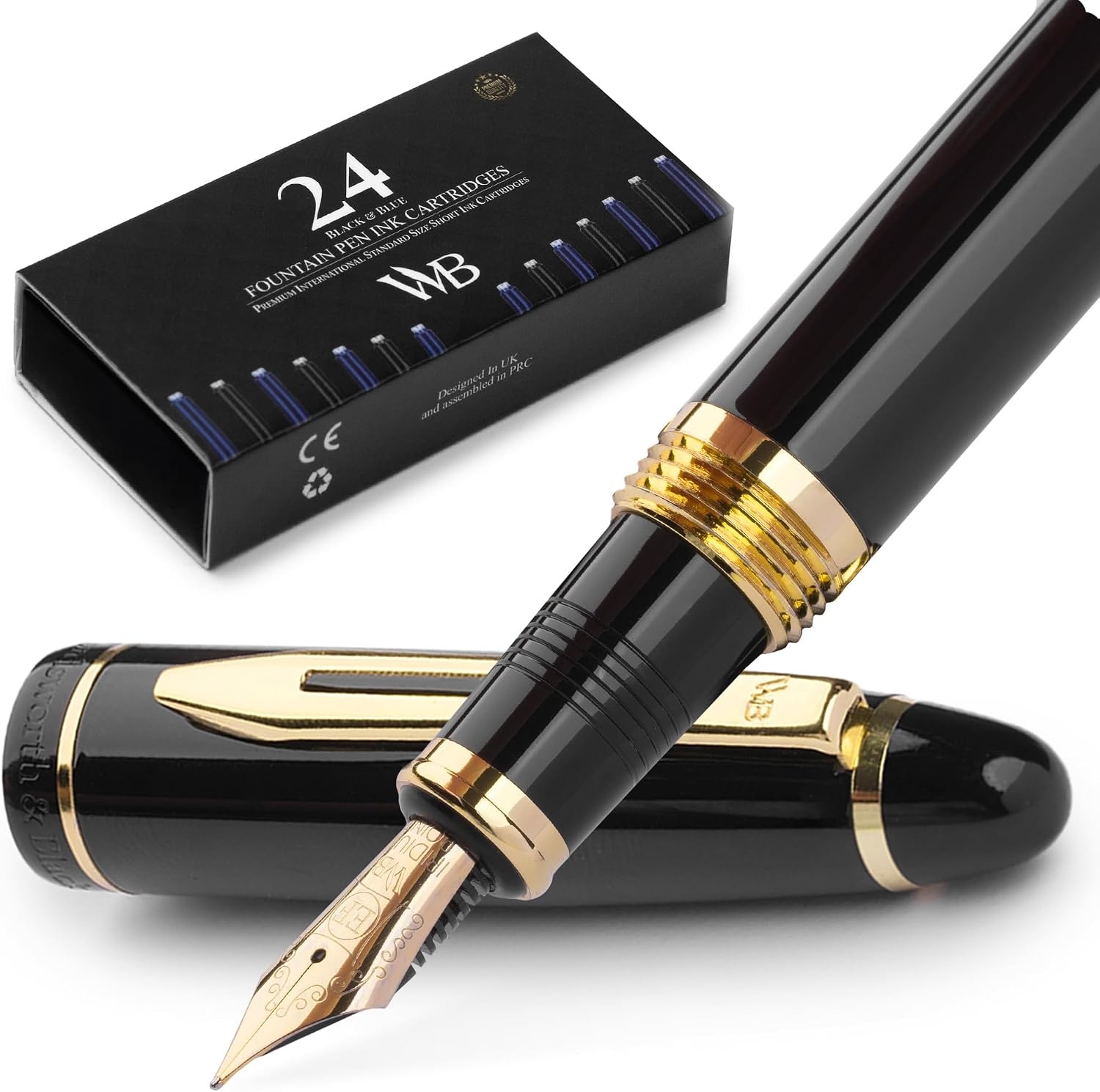 image:imageWordsworth amp Black Majesti Fountain PenBlack Checked Luxury Case Stainless Steel Medium Nib Ink Cartridges Refillable Ink ConverterCalligraphy PenBest Business Gift Set for Men amp WomenBlack Gold