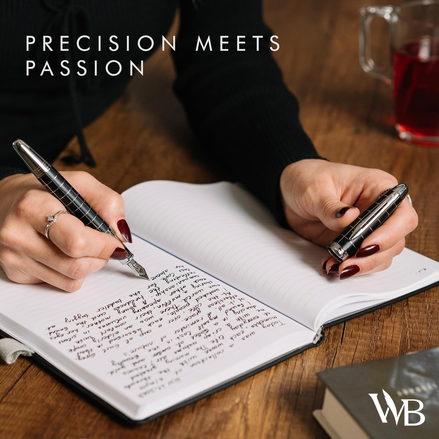 image:imageWordsworth amp Black Majesti Fountain PenBlack Checked Luxury Case Stainless Steel Medium Nib Ink Cartridges Refillable Ink ConverterCalligraphy PenBest Business Gift Set for Men amp WomenChecked Chrome