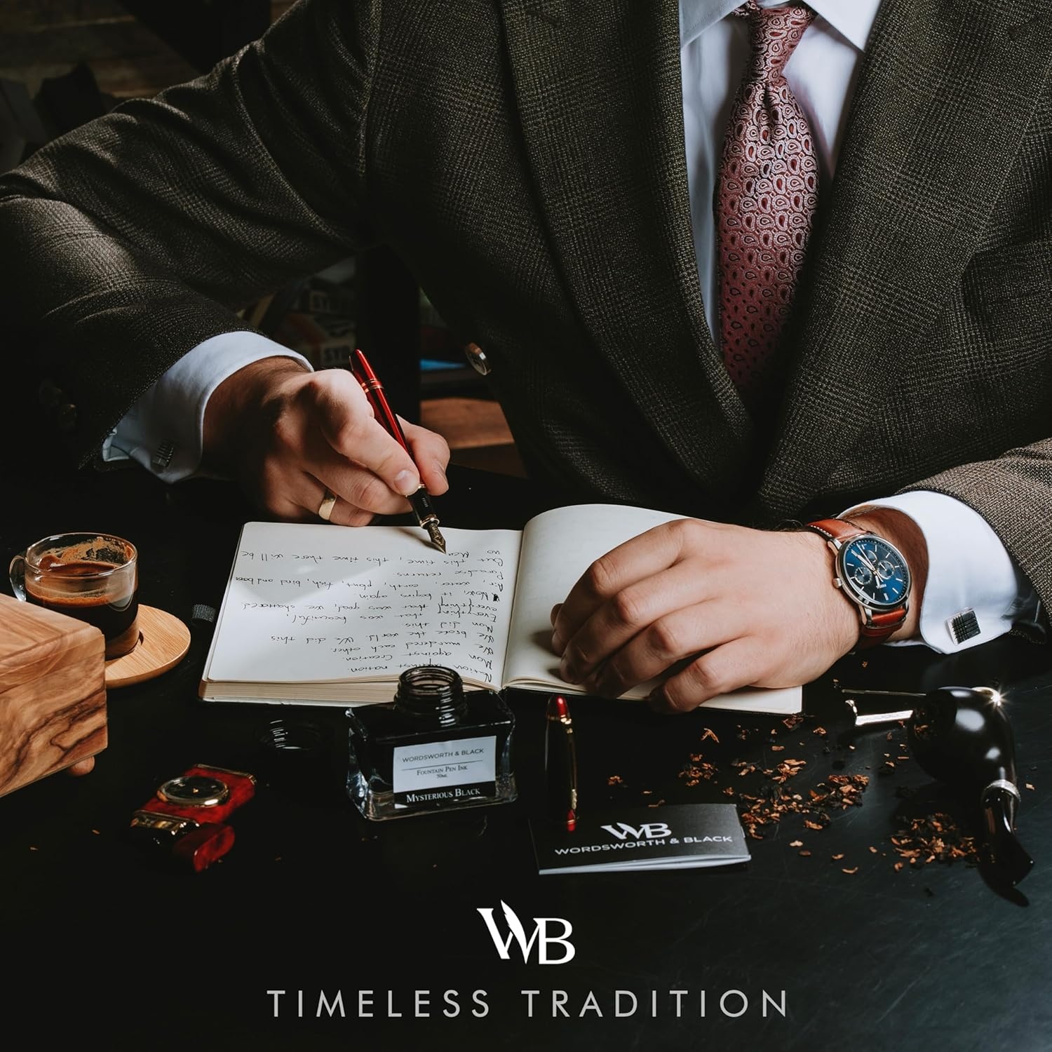 image:imageWordsworth amp Black Majesti Fountain PenBlack Checked Luxury Case Stainless Steel Medium Nib Ink Cartridges Refillable Ink ConverterCalligraphy PenBest Business Gift Set for Men amp WomenRed Gold