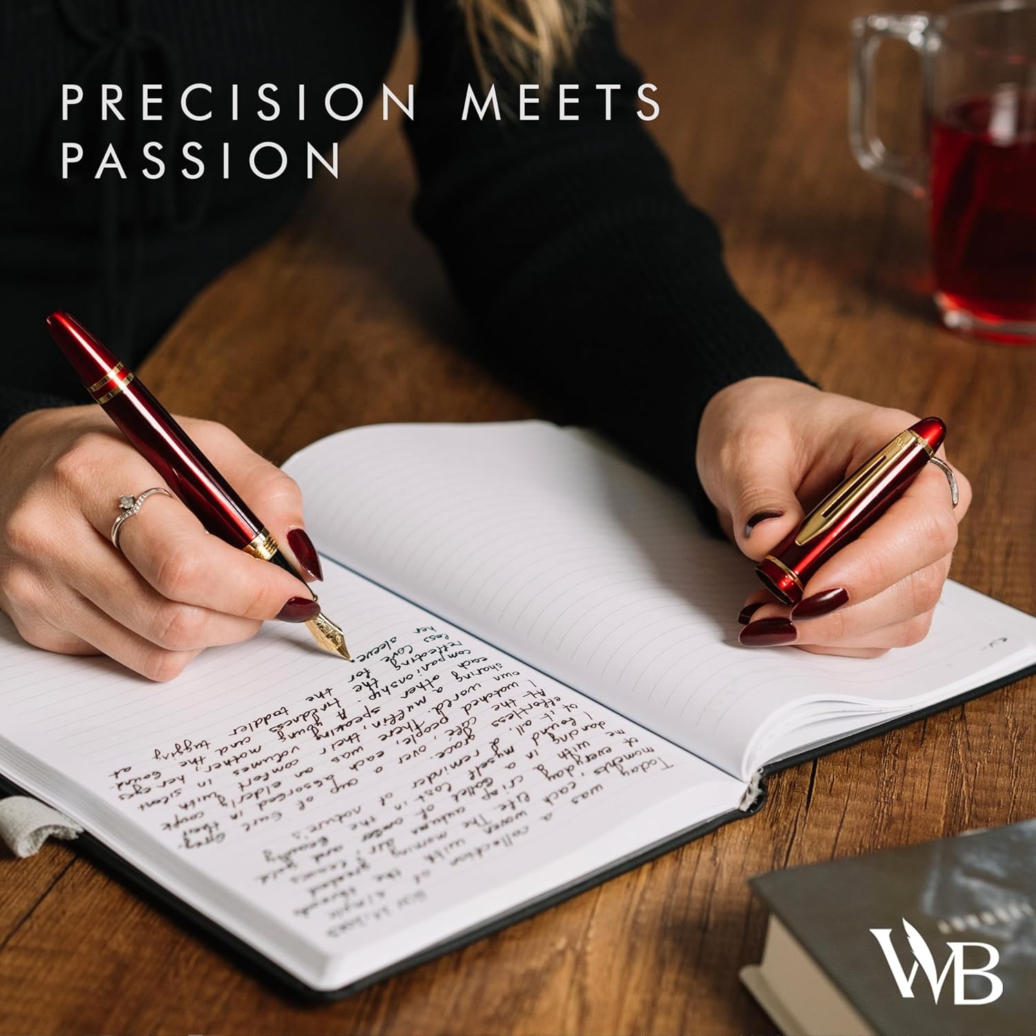 image:imageWordsworth amp Black Majesti Fountain PenBlack Checked Luxury Case Stainless Steel Medium Nib Ink Cartridges Refillable Ink ConverterCalligraphy PenBest Business Gift Set for Men amp WomenRed Gold