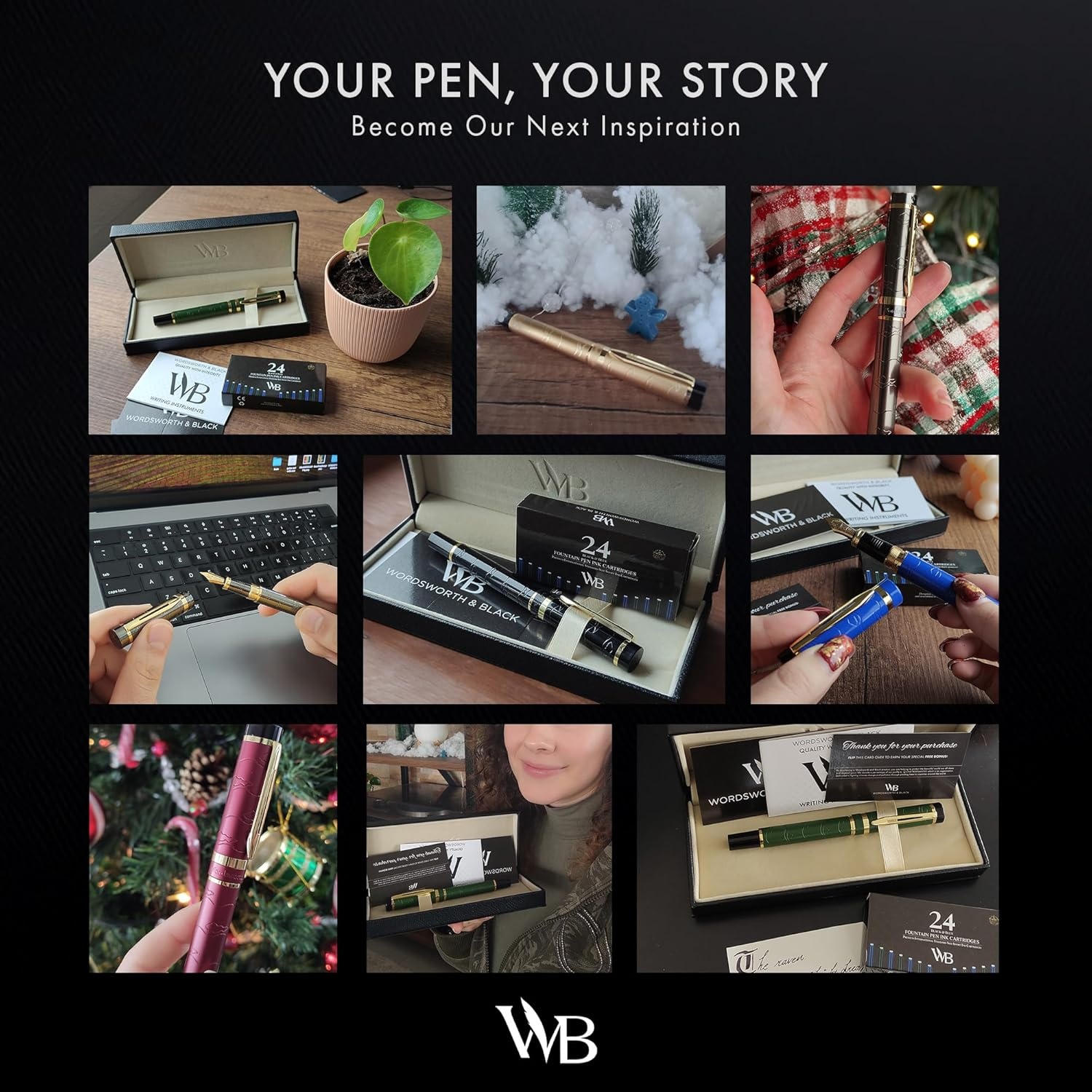 image:imageWordsworth amp Black Primori Fountain Pen Set Blue Gold Medium Nib Gift Case 24 Ink Cartridges Refill Converter Manual Smooth Writing Left amp Right HandedGreen Gold