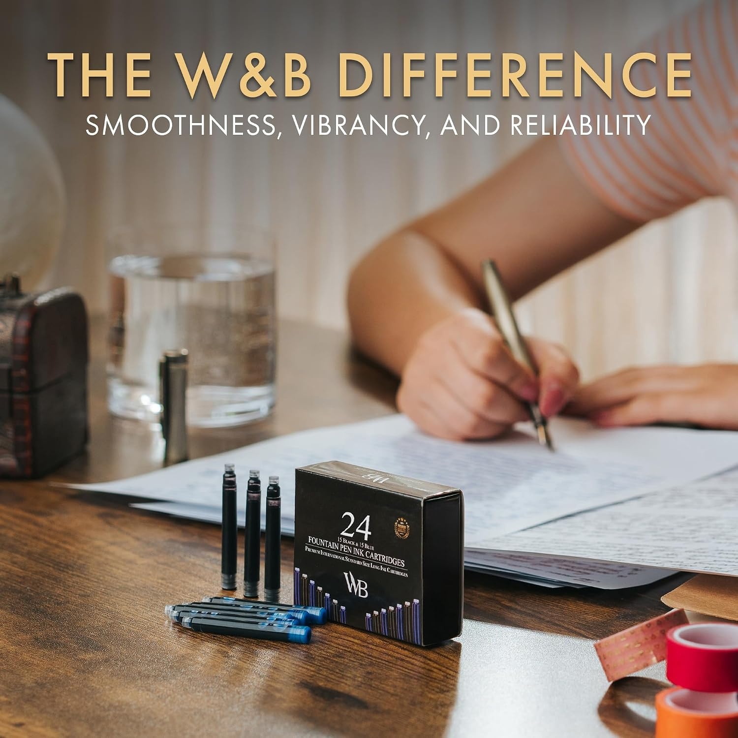 image:imageWordsworth amp Black Primori Fountain Pen Set Black Gold Medium Nib Includes 50 ml Pen Ink Red 24 Ink Cartridges Refill Converter and Premium Gift Case