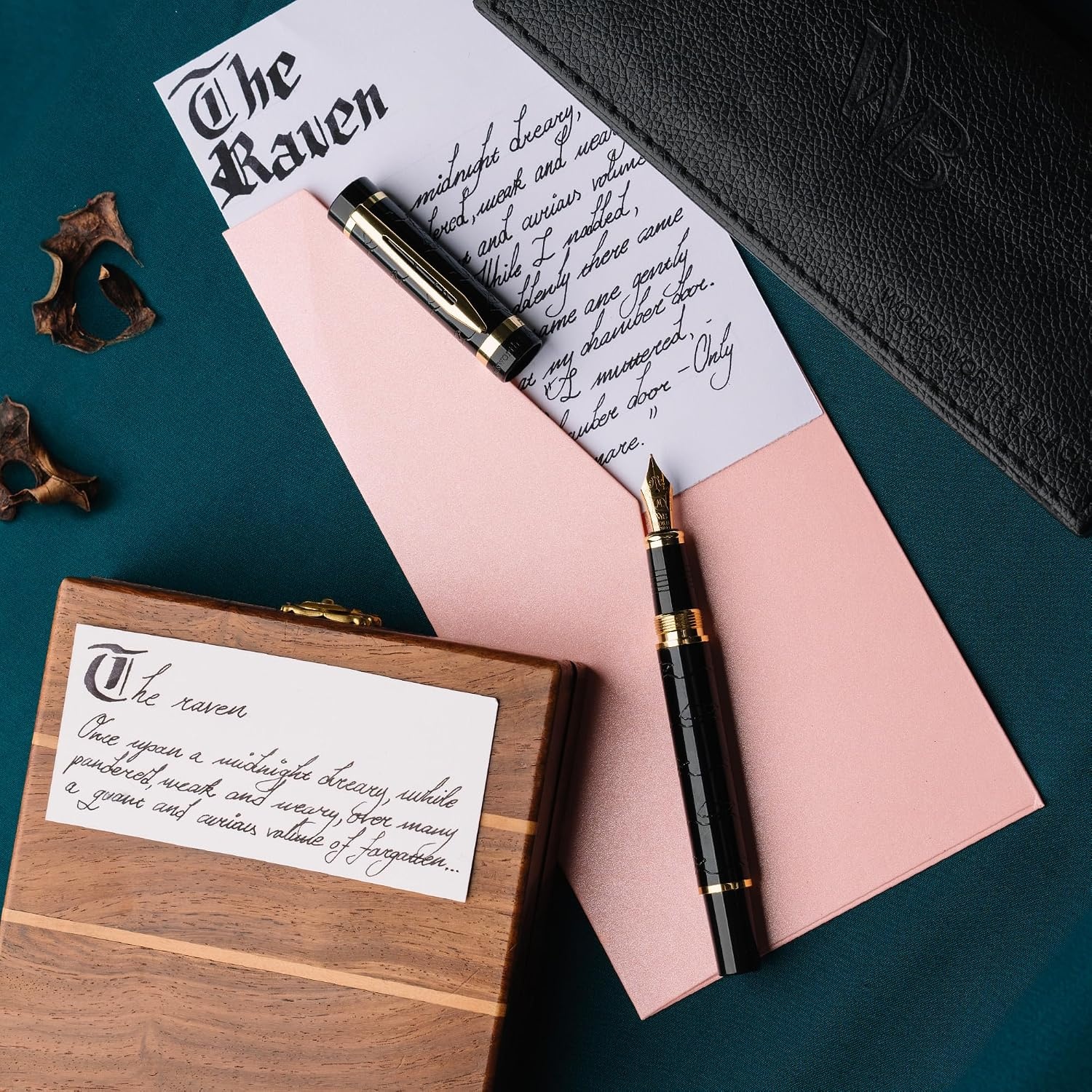 image:imageWordsworth amp Black Primori Fountain Pen Set Black Gold Medium Nib Includes 50 ml Pen Ink Red 24 Ink Cartridges Refill Converter and Premium Gift Case