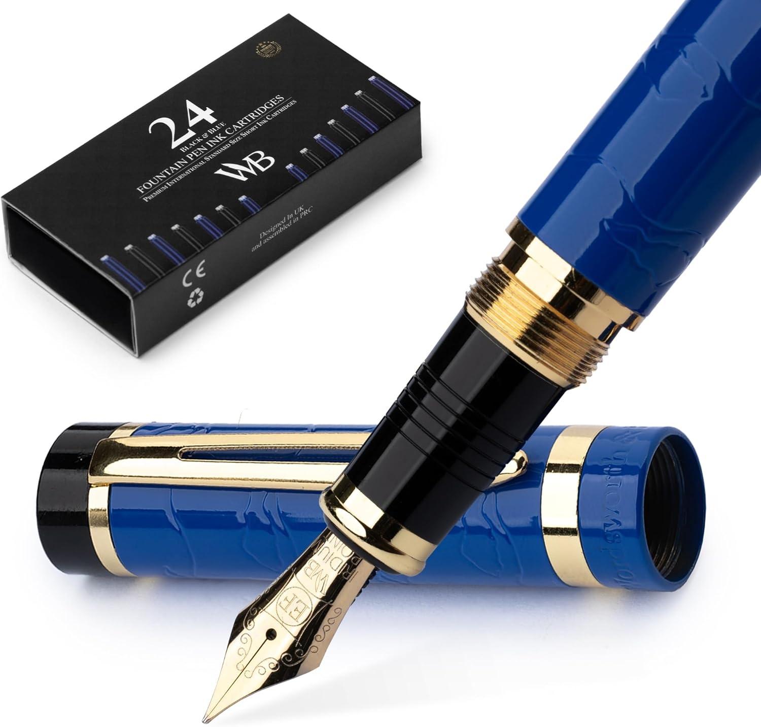 image:imageWordsworth amp Black Primori Fountain Pen Set Red Gold Medium Nib Gift Case 24 Ink Cartridges Refill Converter Manual Journaling Calligraphy Smooth Writing Pens Left and Right HandedBlue Gold