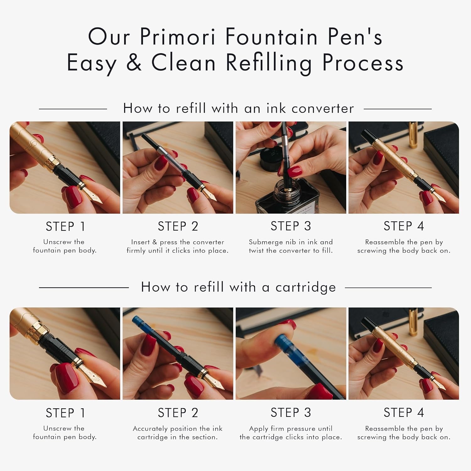 image:imageWordsworth amp Black Primori Fountain Pen Set Red Gold Medium Nib Gift Case 24 Ink Cartridges Refill Converter Manual Journaling Calligraphy Smooth Writing Pens Left and Right HandedStunning Gold
