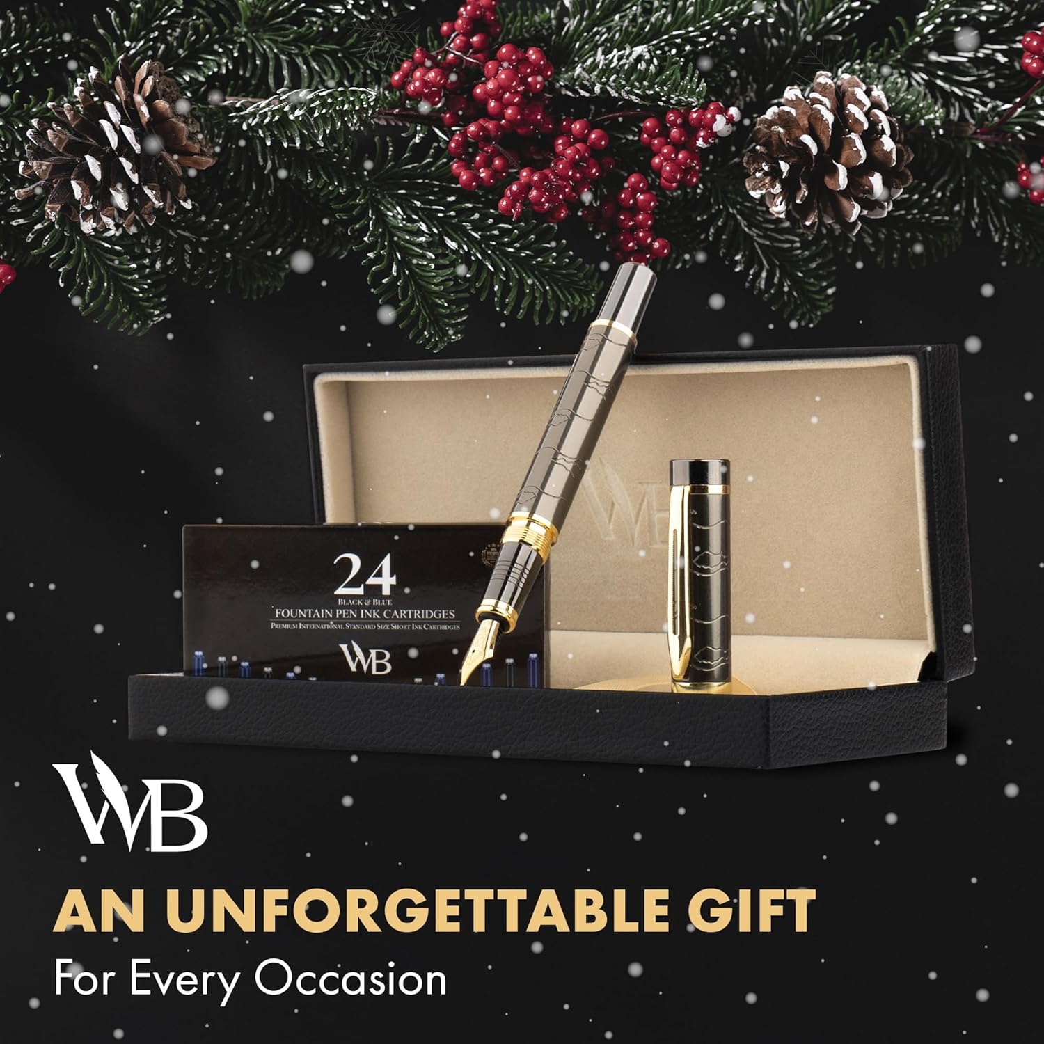 image:imageWordsworth amp Black Primori Fountain Pen Set Red Gold Medium Nib Gift Case 24 Ink Cartridges Refill Converter Manual Journaling Calligraphy Smooth Writing Pens Left and Right HandedGunmetal Gold