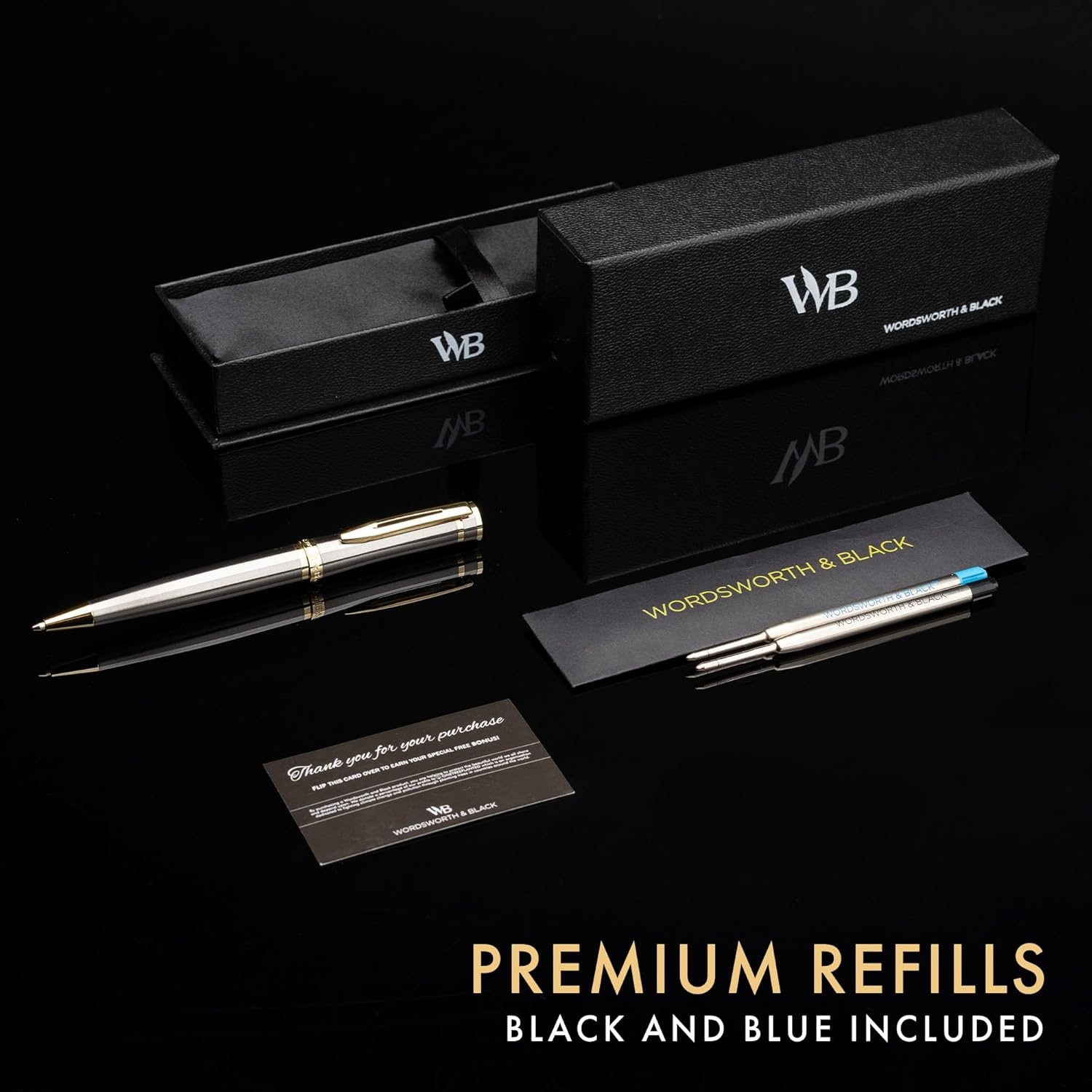 image:imageWordsworth and Black Ballpoint Pen Black Lacquer Stunning Luxury Pen Chrome Finish Ink Refill Best Gift Set for Men amp Women Refillable Elegant Nice Pens Fine PointSilver Gold