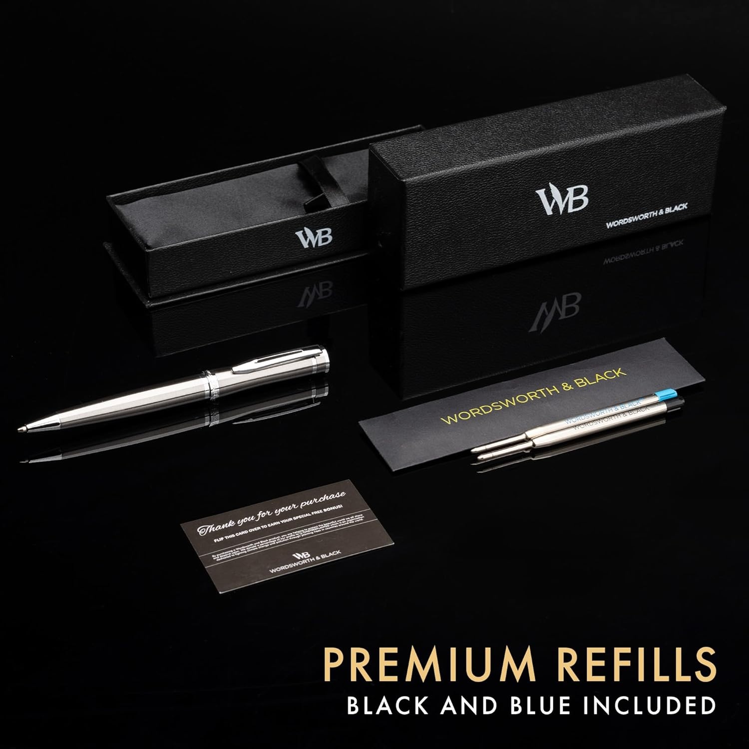 image:imageWordsworth and Black Ballpoint Pen Black Lacquer Stunning Luxury Pen Chrome Finish Ink Refill Best Gift Set for Men amp Women Refillable Elegant Nice Pens Fine PointSilver Chrome