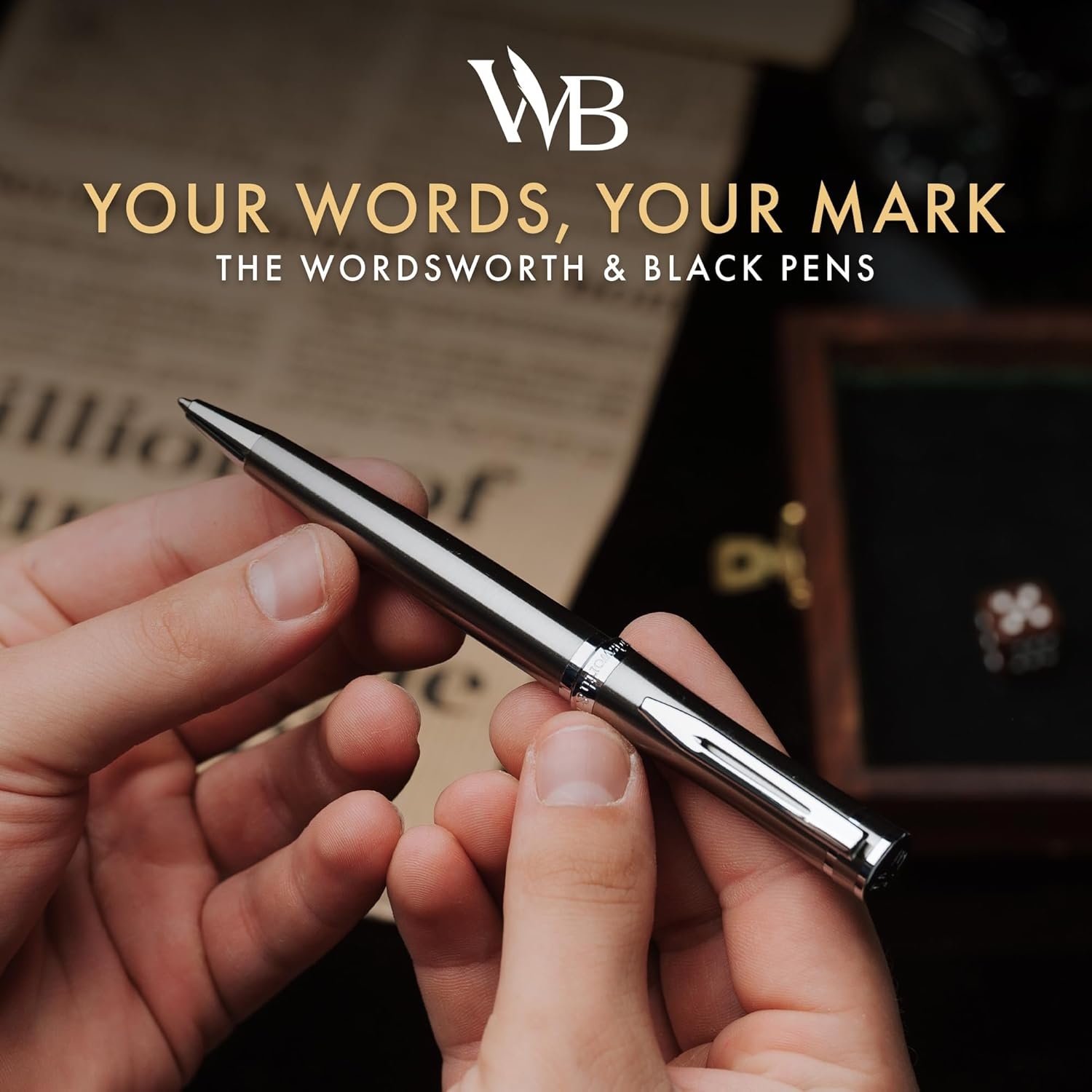 image:imageWordsworth and Black Ballpoint Pen Black Lacquer Stunning Luxury Pen Chrome Finish Ink Refill Best Gift Set for Men amp Women Refillable Elegant Nice Pens Fine PointSilver Chrome