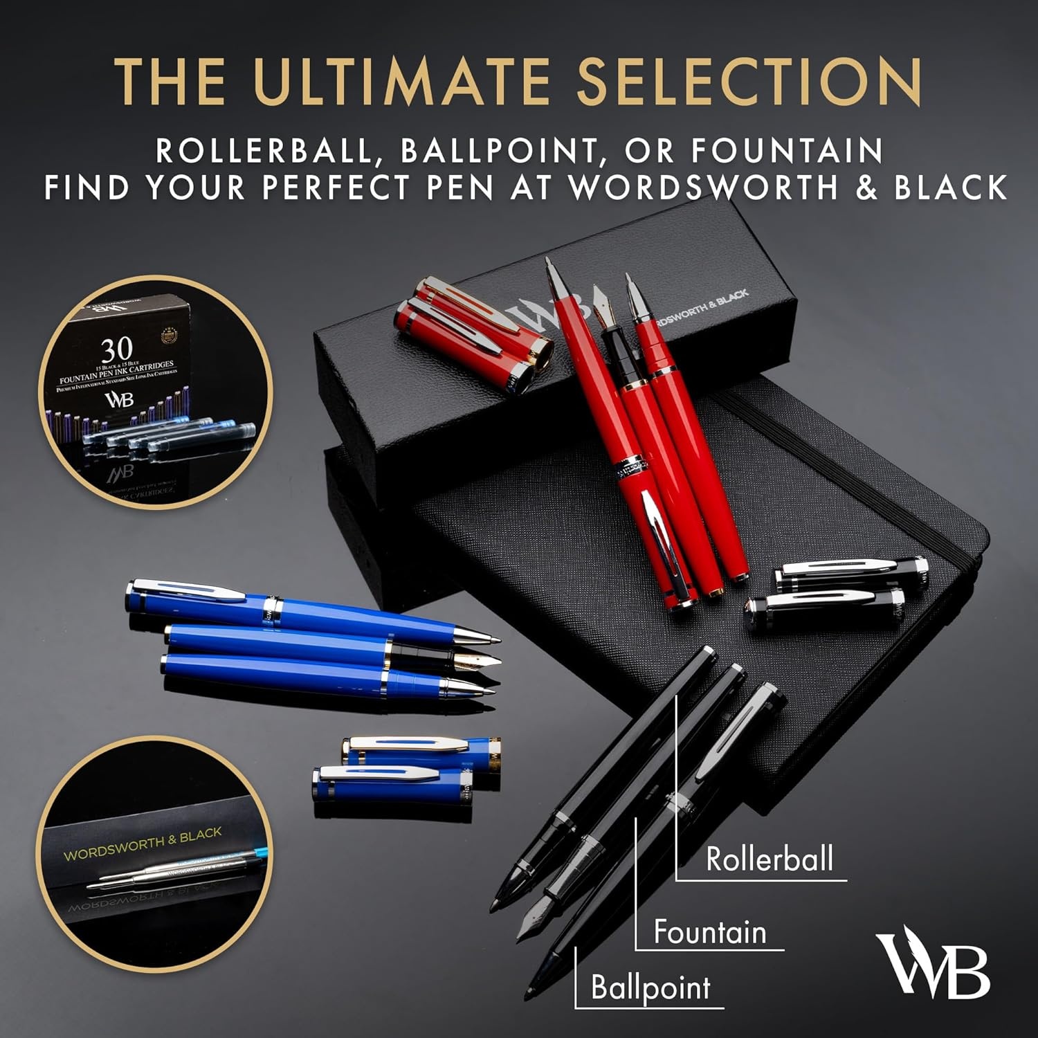 image:imageWordsworth and Black Ballpoint Pen Black Lacquer Stunning Luxury Pen Chrome Finish Ink Refill Best Gift Set for Men amp Women Refillable Elegant Nice Pens Fine PointBlack Gold