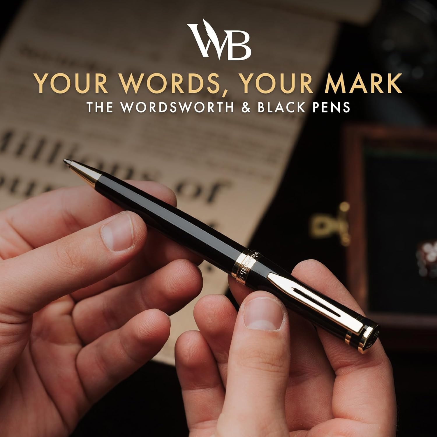 image:imageWordsworth and Black Ballpoint Pen Black Lacquer Stunning Luxury Pen Chrome Finish Ink Refill Best Gift Set for Men amp Women Refillable Elegant Nice Pens Fine PointBlack Gold