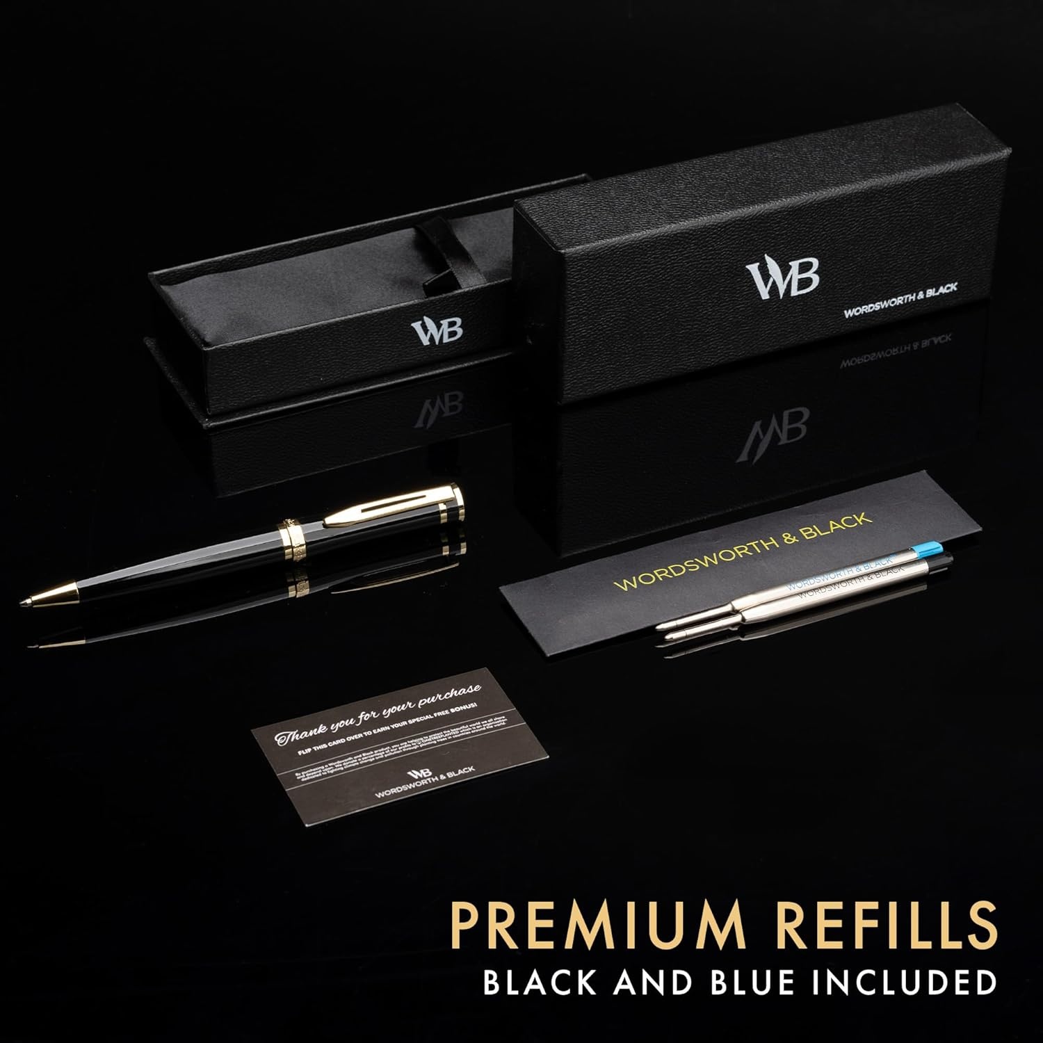 image:imageWordsworth and Black Ballpoint Pen Black Lacquer Stunning Luxury Pen Chrome Finish Ink Refill Best Gift Set for Men amp Women Refillable Elegant Nice Pens Fine PointBlack Gold
