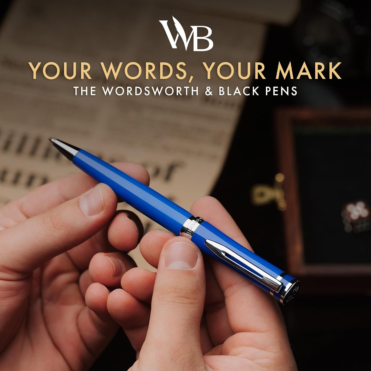 image:imageWordsworth and Black Ballpoint Pen Black Lacquer Stunning Luxury Pen Chrome Finish Ink Refill Best Gift Set for Men amp Women Refillable Elegant Nice Pens Fine PointImperial Blue Chrome