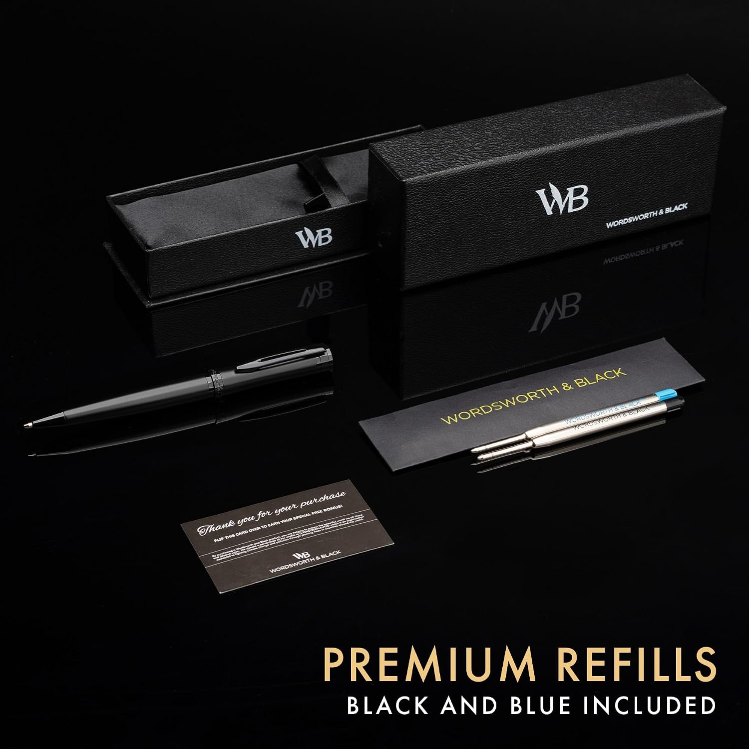 image:imageWordsworth and Black Ballpoint Pen Black Lacquer Stunning Luxury Pen Chrome Finish Ink Refill Best Gift Set for Men amp Women Refillable Elegant Nice Pens Fine PointAll Black