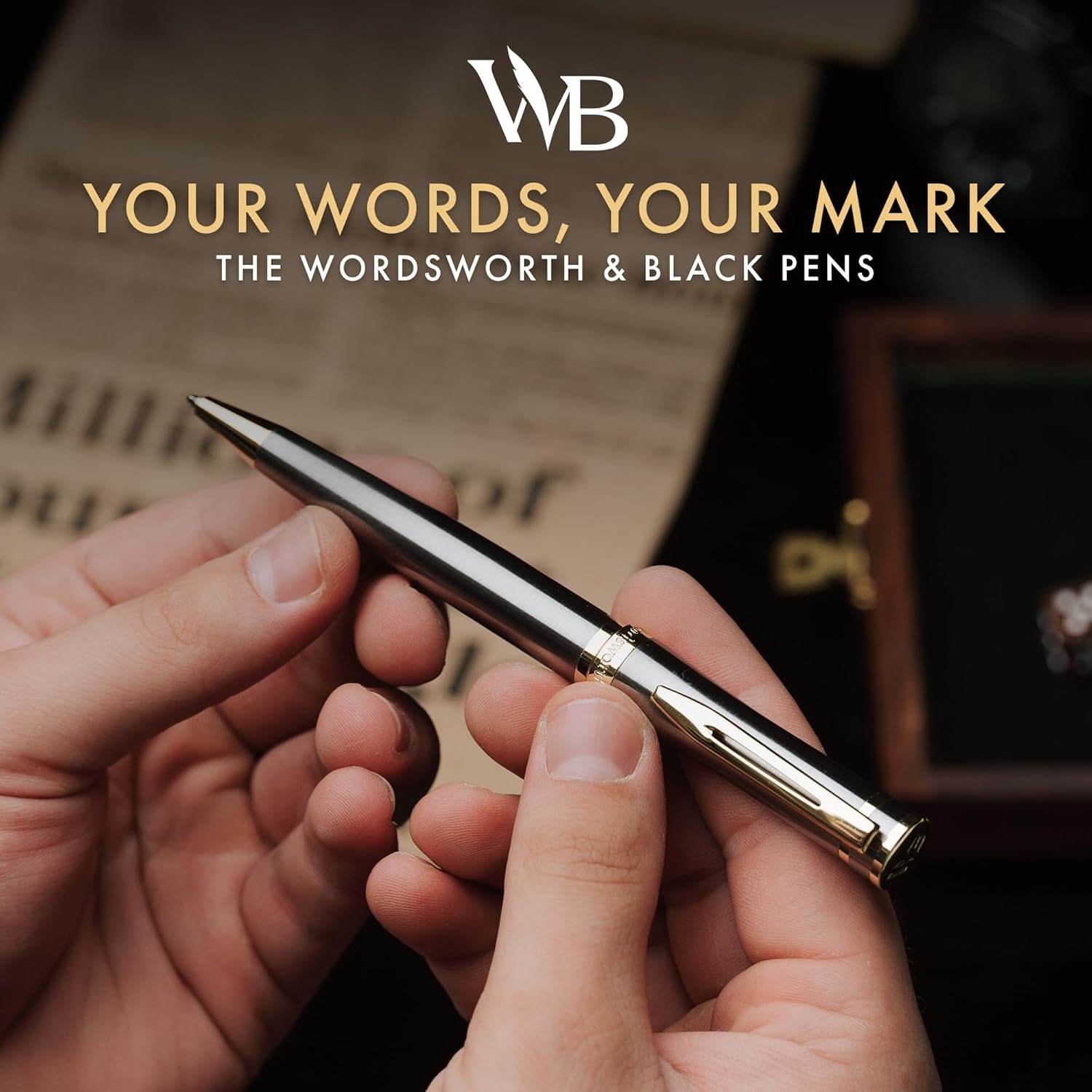 image:imageWordsworth and Black Ballpoint Pen Black Lacquer Stunning Luxury Pen Chrome Finish Ink Refill Best Gift Set for Men amp Women Refillable Elegant Nice Pens Fine PointSilver Gold