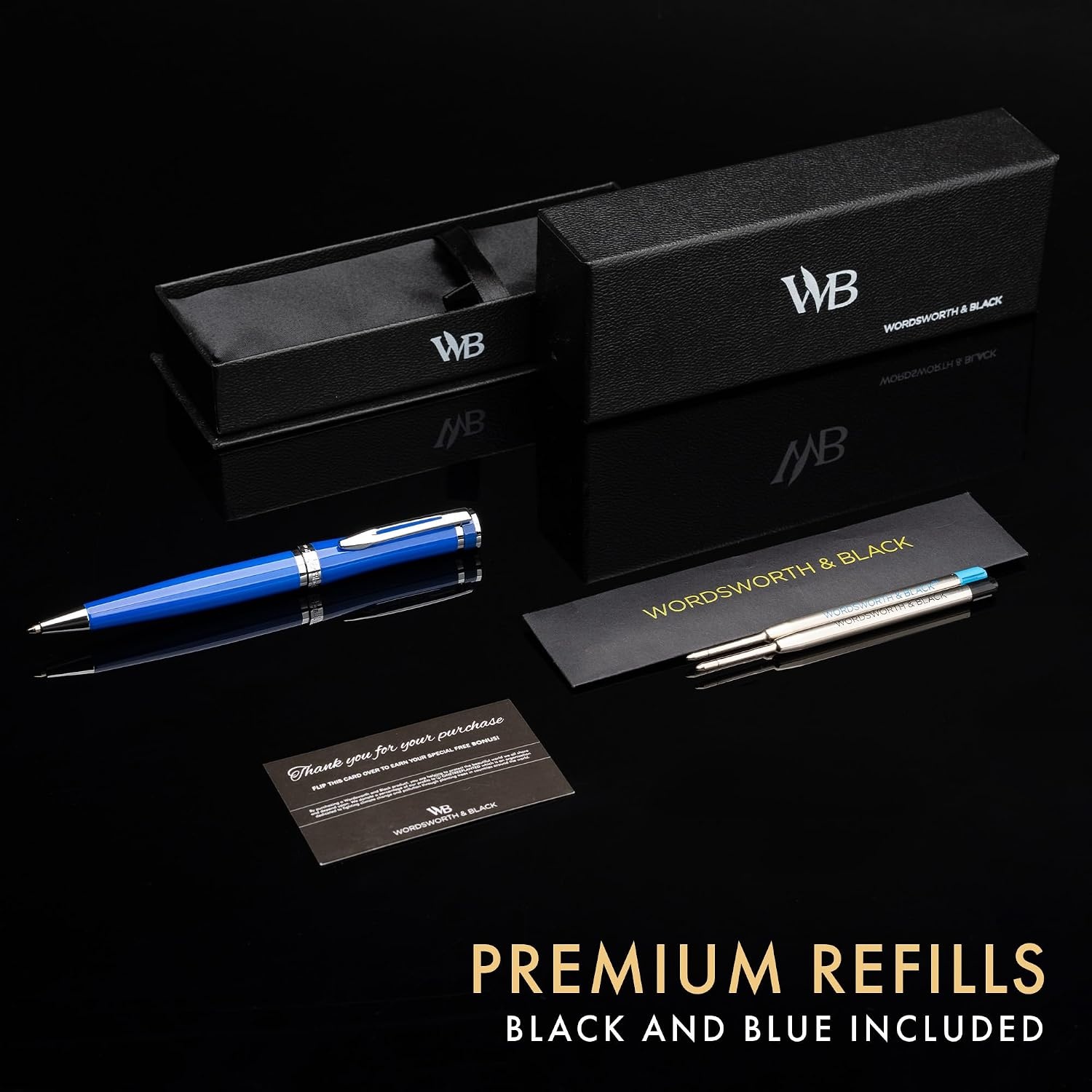image:imageWordsworth and Black Ballpoint Pen Black Lacquer Stunning Luxury Pen Chrome Finish Ink Refill Best Gift Set for Men amp Women Refillable Elegant Nice Pens Fine PointImperial Blue Chrome