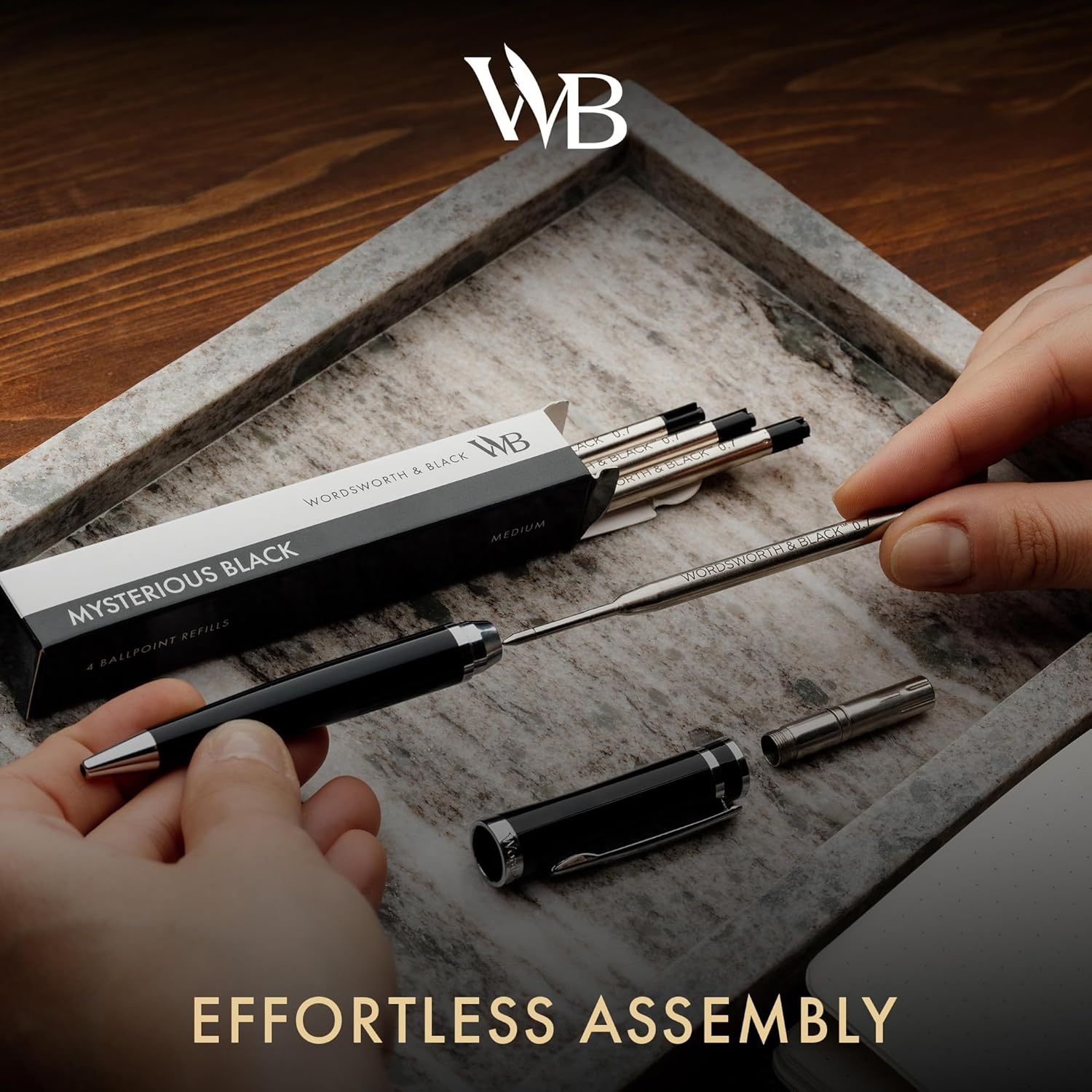 image:imageWordsworth and Black Ballpoint Pen Refills Blue Set of 4 Replaceable Refills Medium Tip Quick Drying Blue Ink Standard Size Ballpoint Pens Smooth WritingBlackMedium Nib