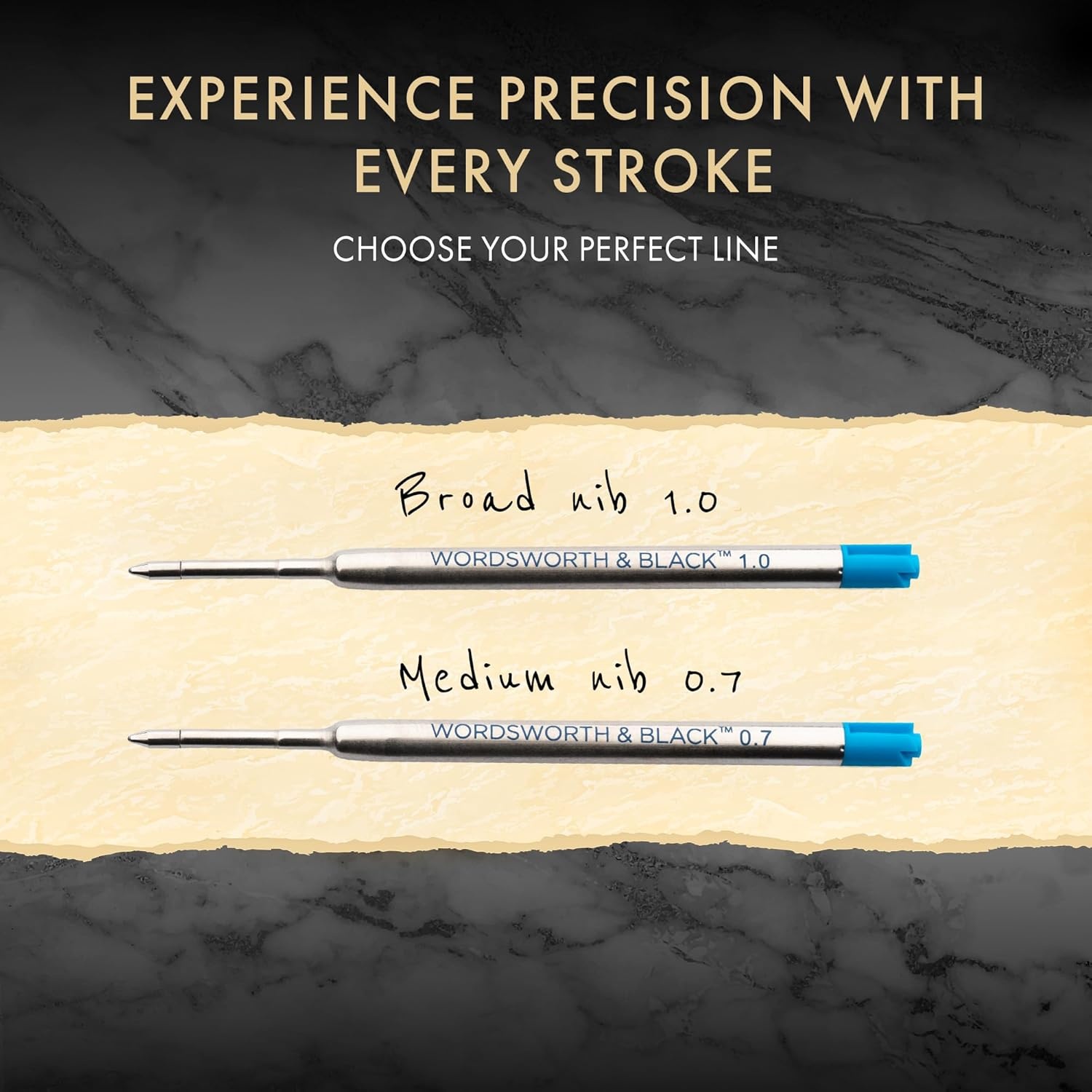 image:imageWordsworth and Black Ballpoint Pen Refills Blue Set of 4 Replaceable Refills Medium Tip Quick Drying Blue Ink Standard Size Ballpoint Pens Smooth WritingBlueBroad Nib