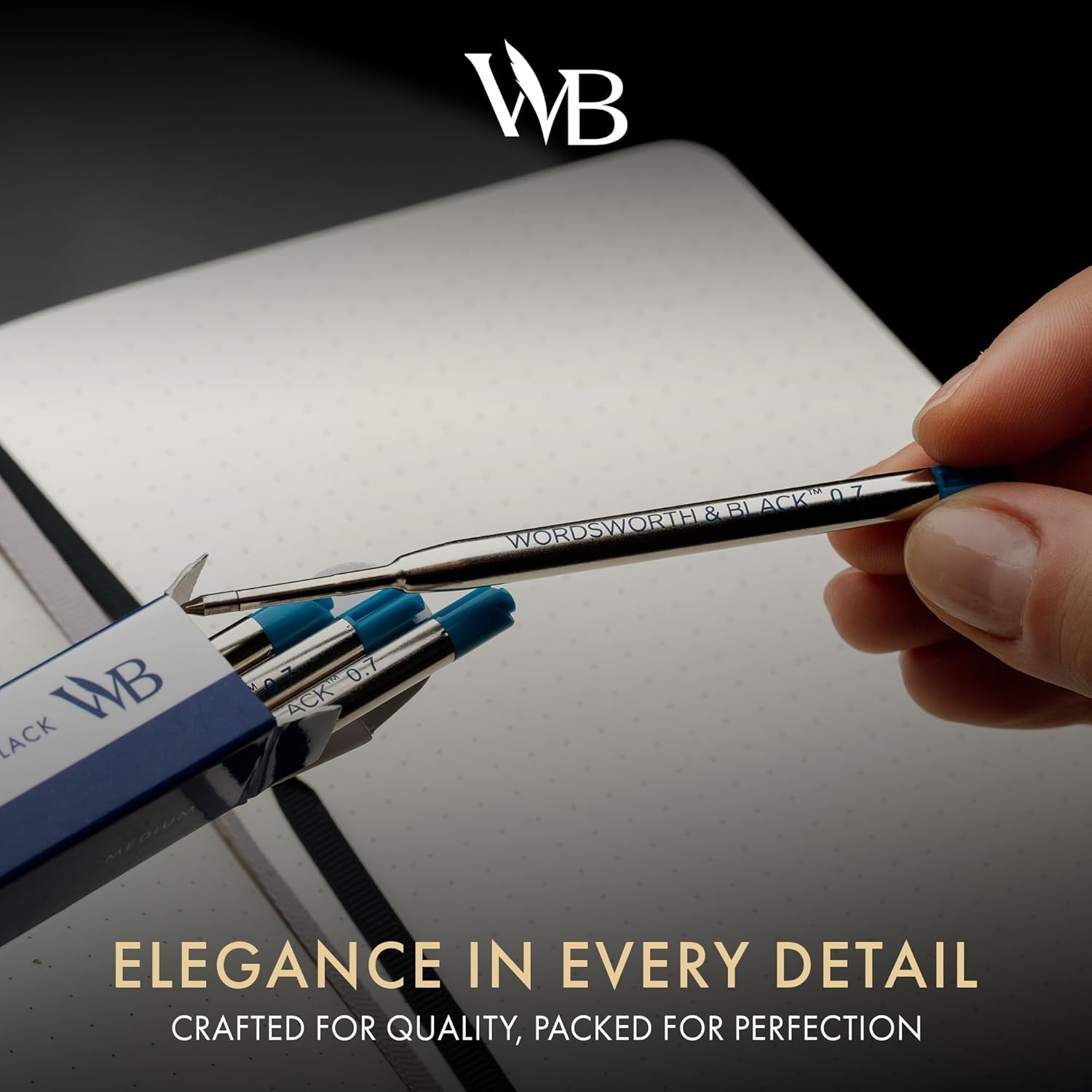 image:imageWordsworth and Black Ballpoint Pen Refills Blue Set of 4 Replaceable Refills Medium Tip Quick Drying Blue Ink Standard Size Ballpoint Pens Smooth WritingBlueMedium Nib