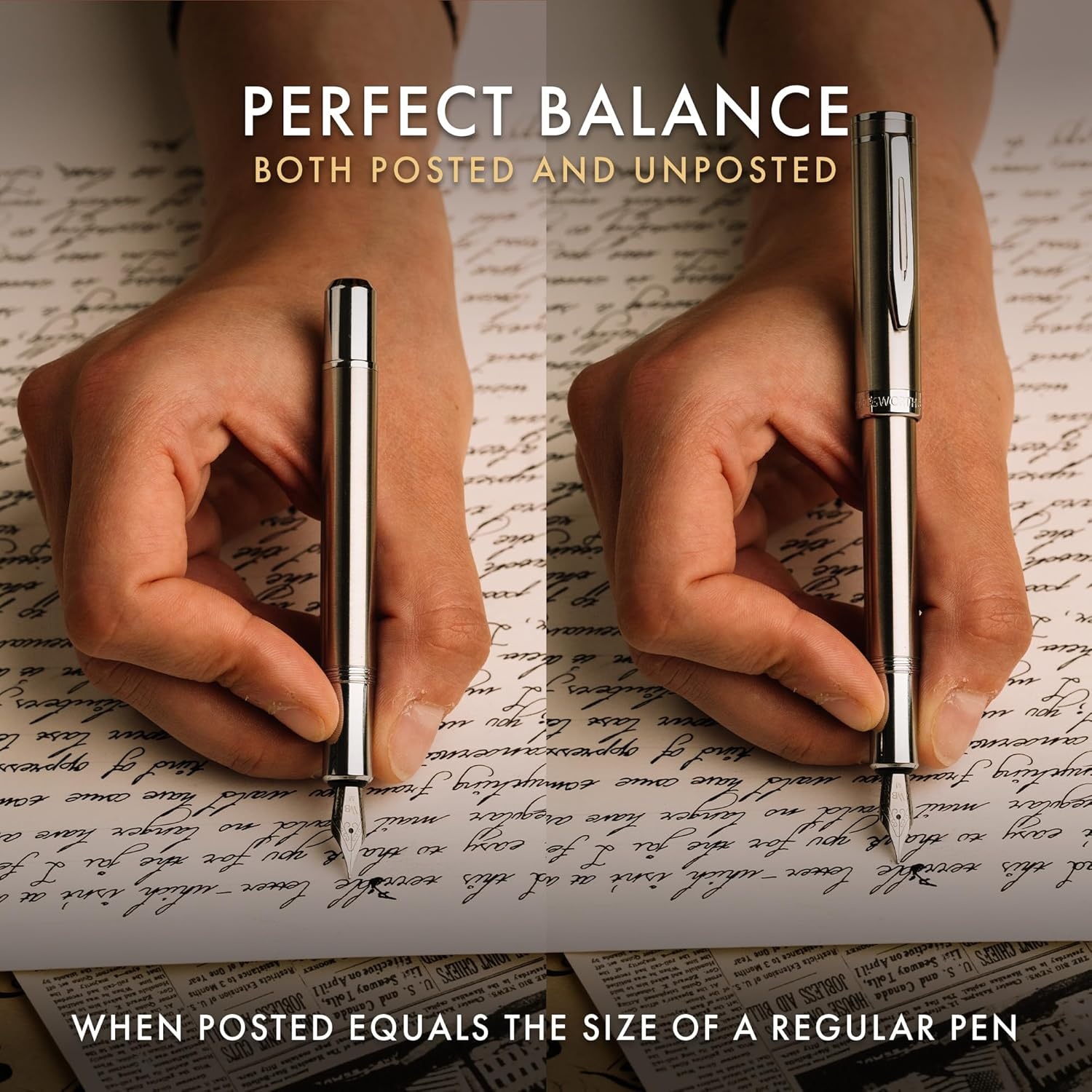 image:imageWordsworth and Black Fountain Pen Mini EDC Luxury Black Heavy Pocket Pen Chrome Finish Medium Nib 6 Ink Cartridges Ink Converter Travel Refillable Writing Pen Gift Set Men amp WomenSilver Chrome