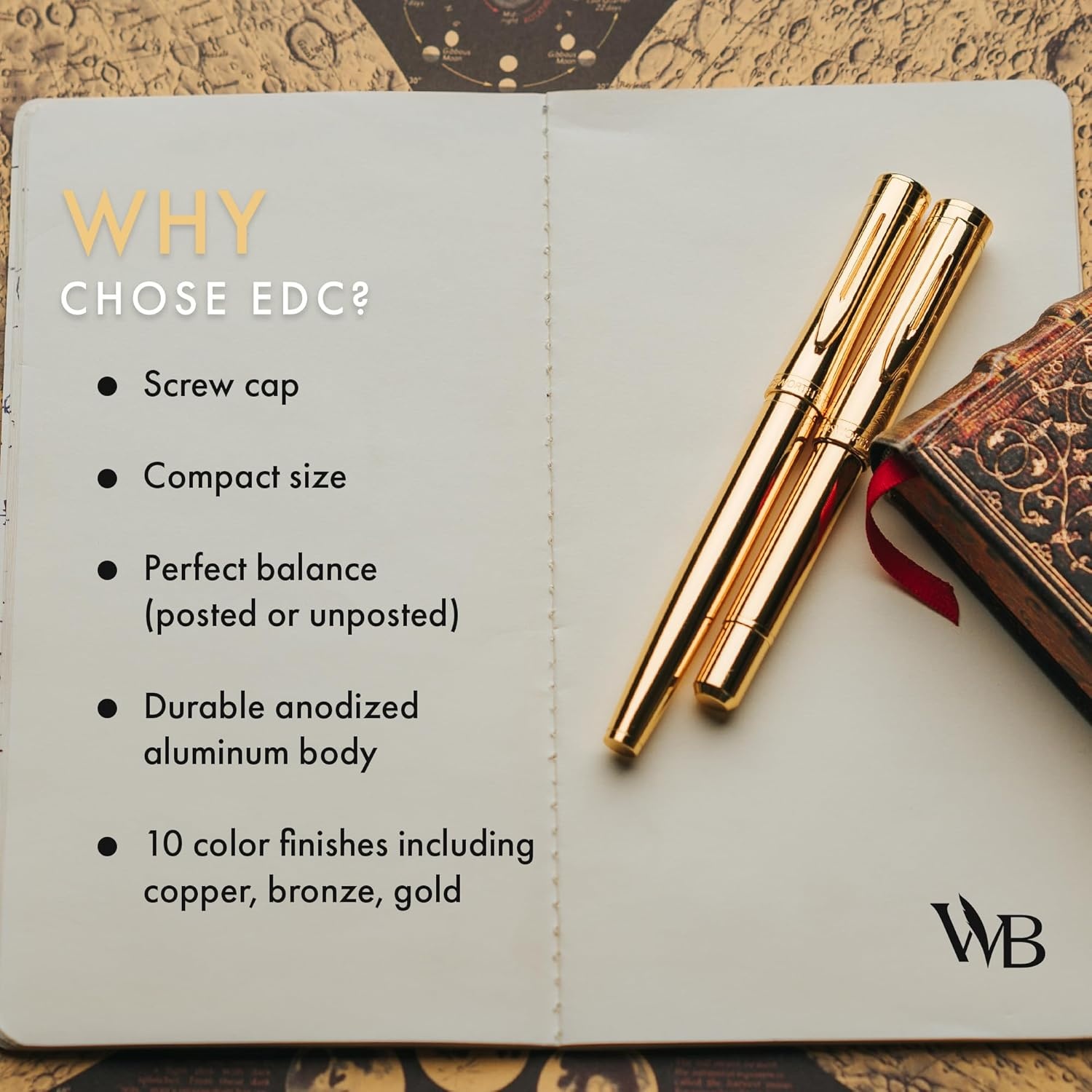 image:imageWordsworth and Black Fountain Pen Mini EDC Luxury Black Heavy Pocket Pen Chrome Finish Medium Nib 6 Ink Cartridges Ink Converter Travel Refillable Writing Pen Gift Set Men amp WomenGold