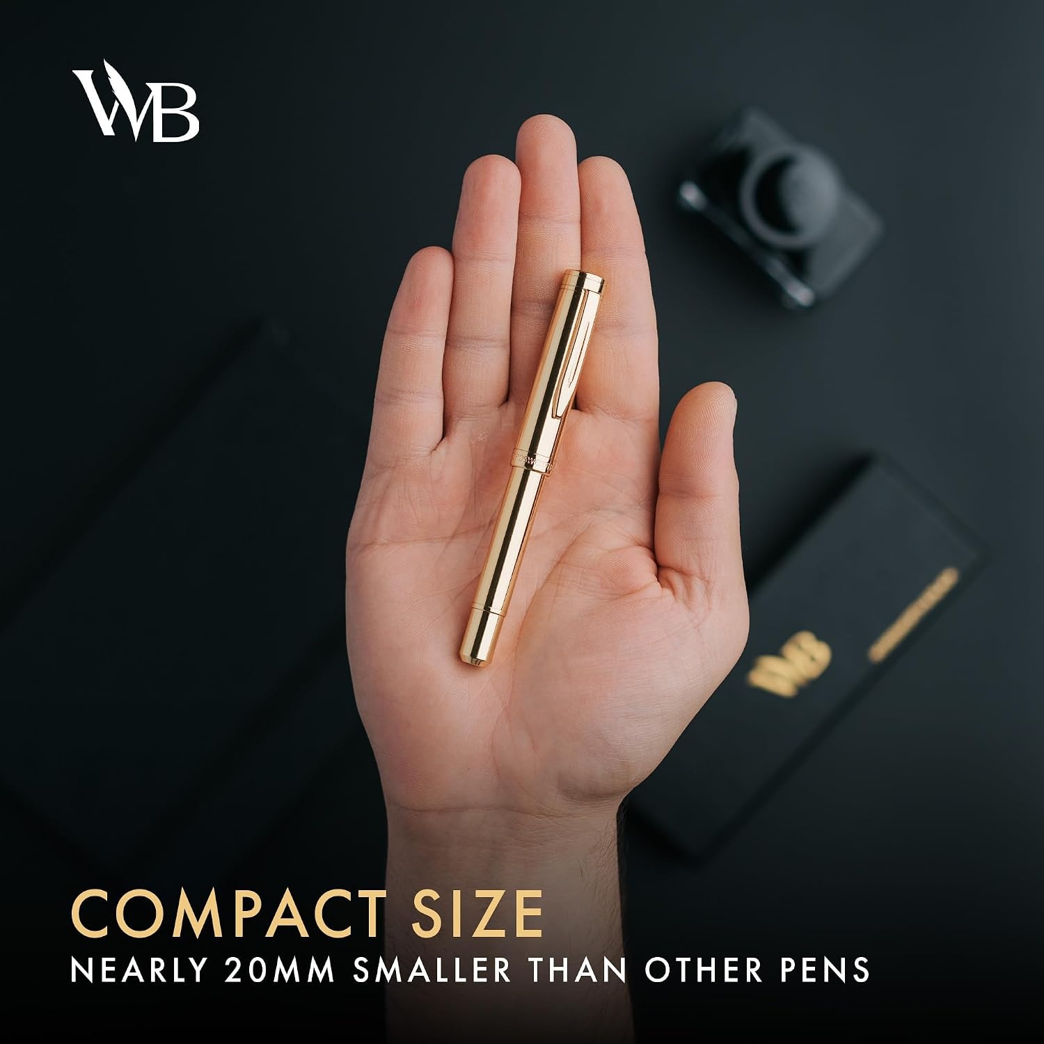 image:imageWordsworth and Black Fountain Pen Mini EDC Luxury Silver Heavy Pocket Pen Gold Finish Medium Nib 6 Ink Cartridges Ink Converter Travel Refillable Writing Pen Gift Set Men amp WomenGold
