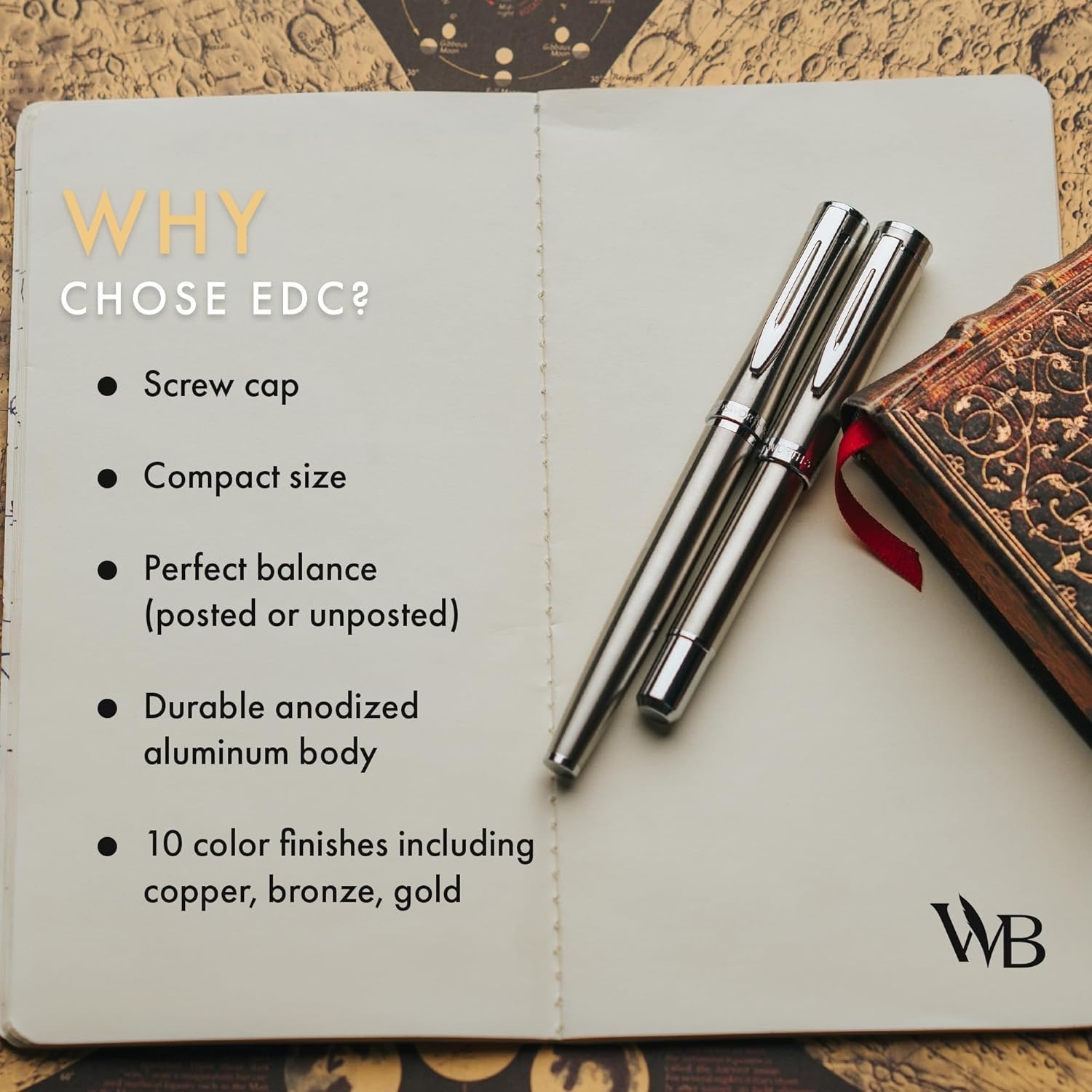 image:imageWordsworth and Black Fountain Pen Mini EDC Luxury Silver Heavy Pocket Pen Gold Finish Medium Nib 6 Ink Cartridges Ink Converter Travel Refillable Writing Pen Gift Set Men amp WomenSilver Chrome
