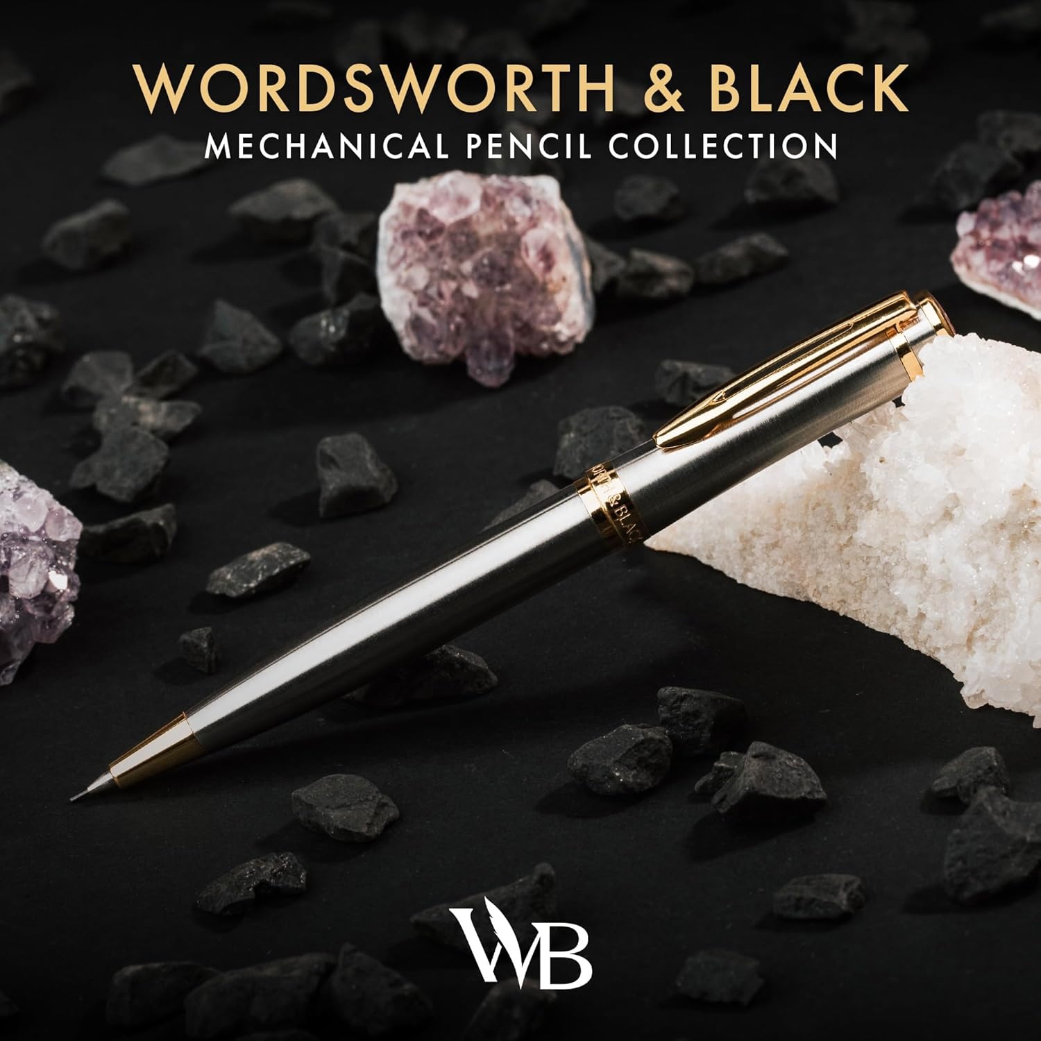 image:imageWordsworth and Black Mechanical Pencil Graphite Lead Stunning Luxury Metal Pencil Black Lacquer 24K Gold Finish 07mm Led Best Gift Set for Men amp Women Professional Executive Office PencilsSilver Gold