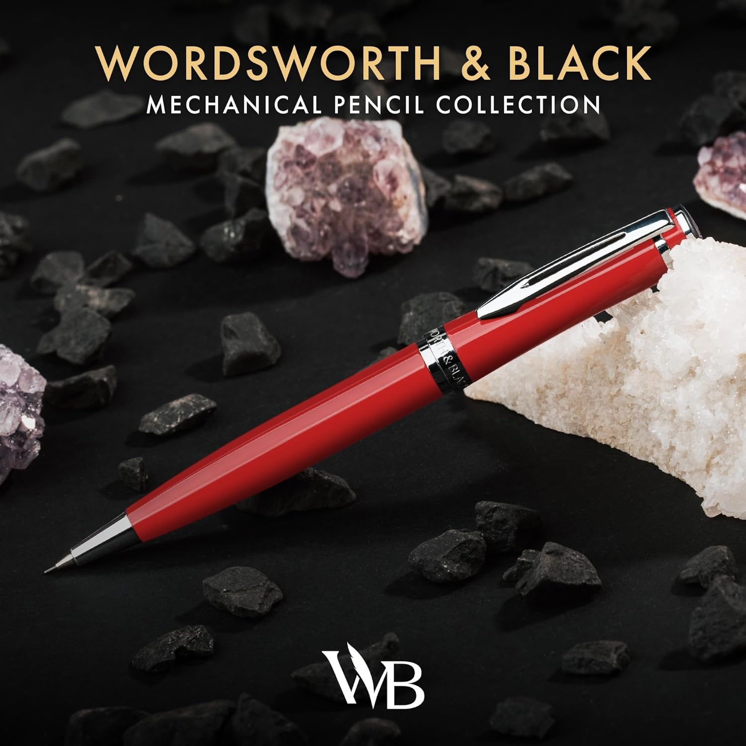 image:imageWordsworth and Black Mechanical Pencil Graphite Lead Stunning Luxury Metal Pencil Black Lacquer 24K Gold Finish 07mm Led Best Gift Set for Men amp Women Professional Executive Office PencilsRed Chrome
