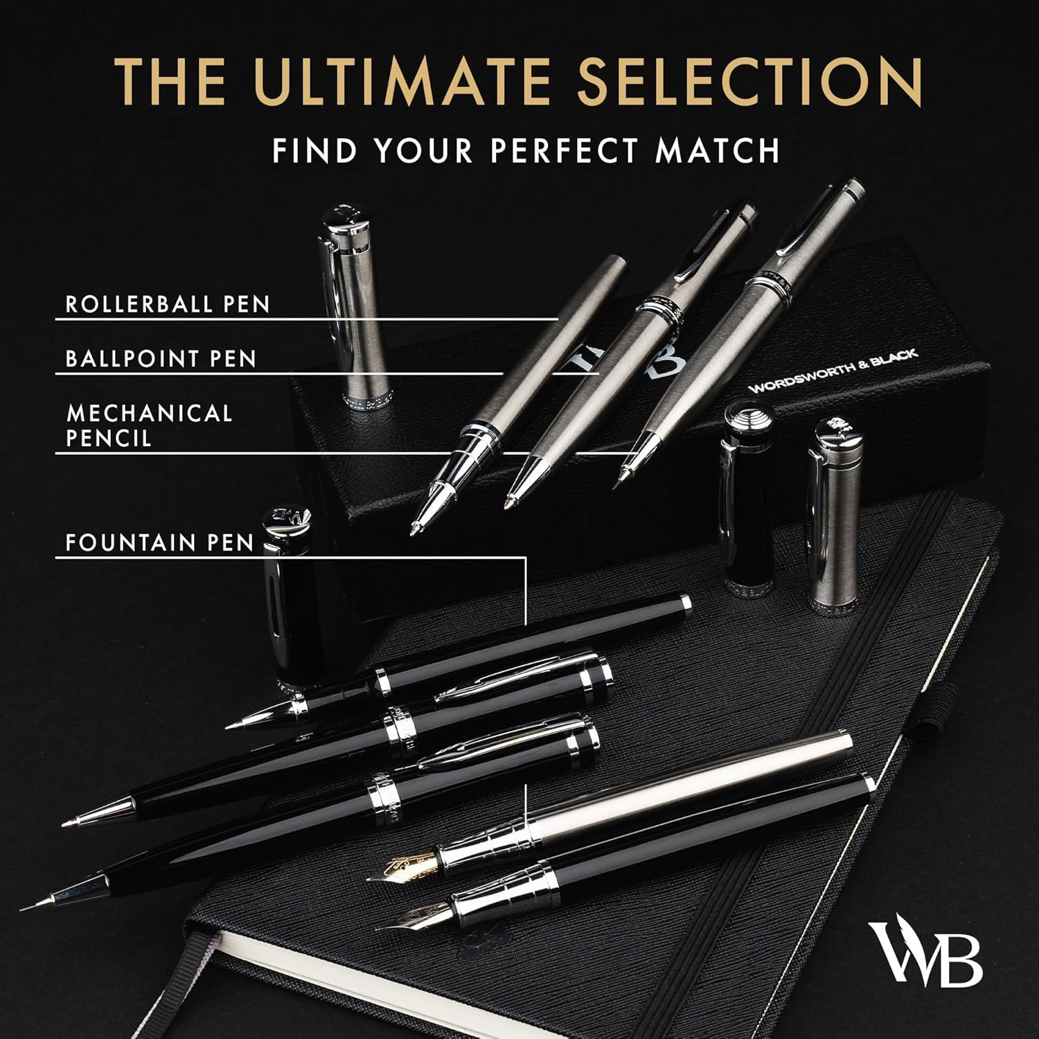 image:imageWordsworth and Black Mechanical Pencil Graphite Lead Stunning Luxury Metal Pencil Black Lacquer 24K Gold Finish 07mm Led Best Gift Set for Men amp Women Professional Executive Office PencilsSilver Chrome
