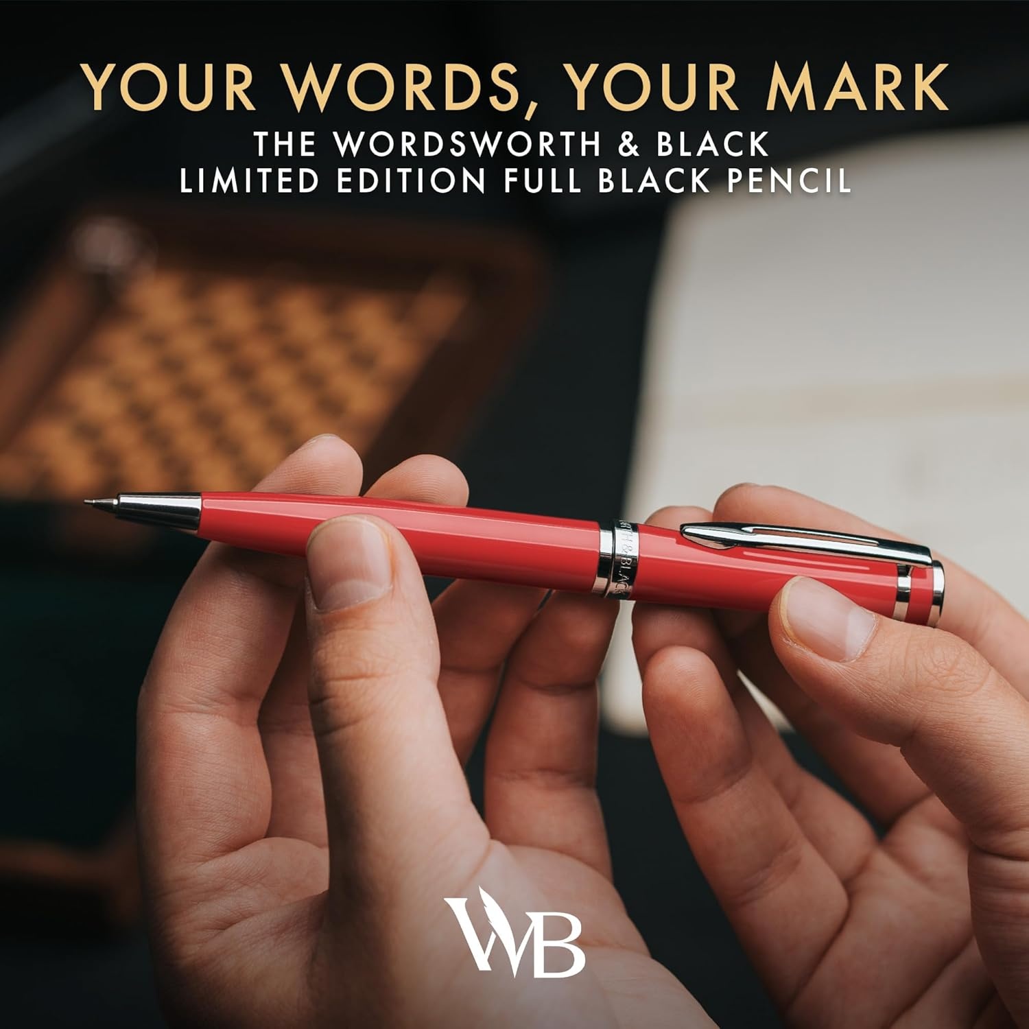 image:imageWordsworth and Black Mechanical Pencil Graphite Lead Stunning Luxury Metal Pencil Black Lacquer 24K Gold Finish 07mm Led Best Gift Set for Men amp Women Professional Executive Office PencilsRed Chrome