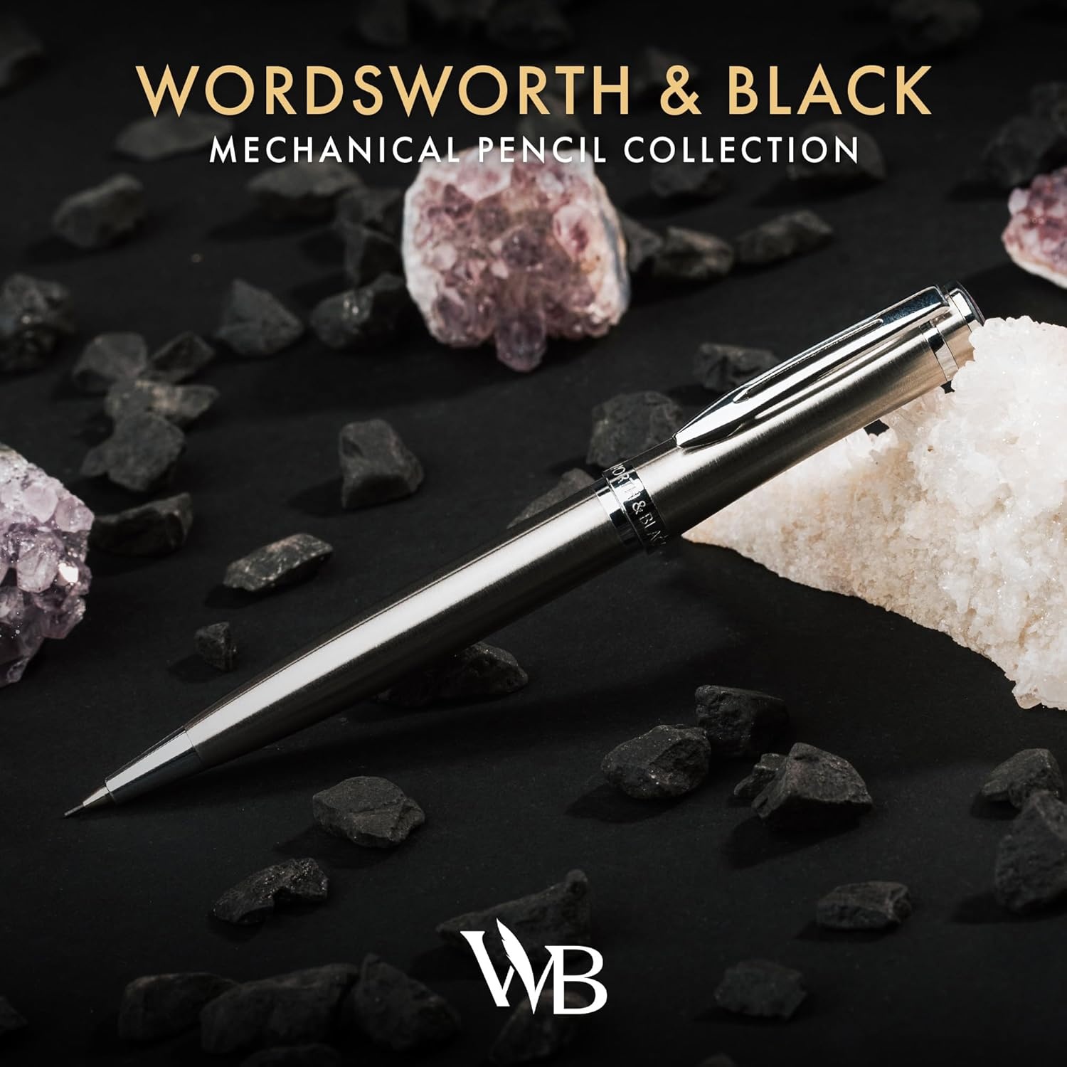 image:imageWordsworth and Black Mechanical Pencil Graphite Lead Stunning Luxury Metal Pencil Black Lacquer 24K Gold Finish 07mm Led Best Gift Set for Men amp Women Professional Executive Office PencilsSilver Chrome
