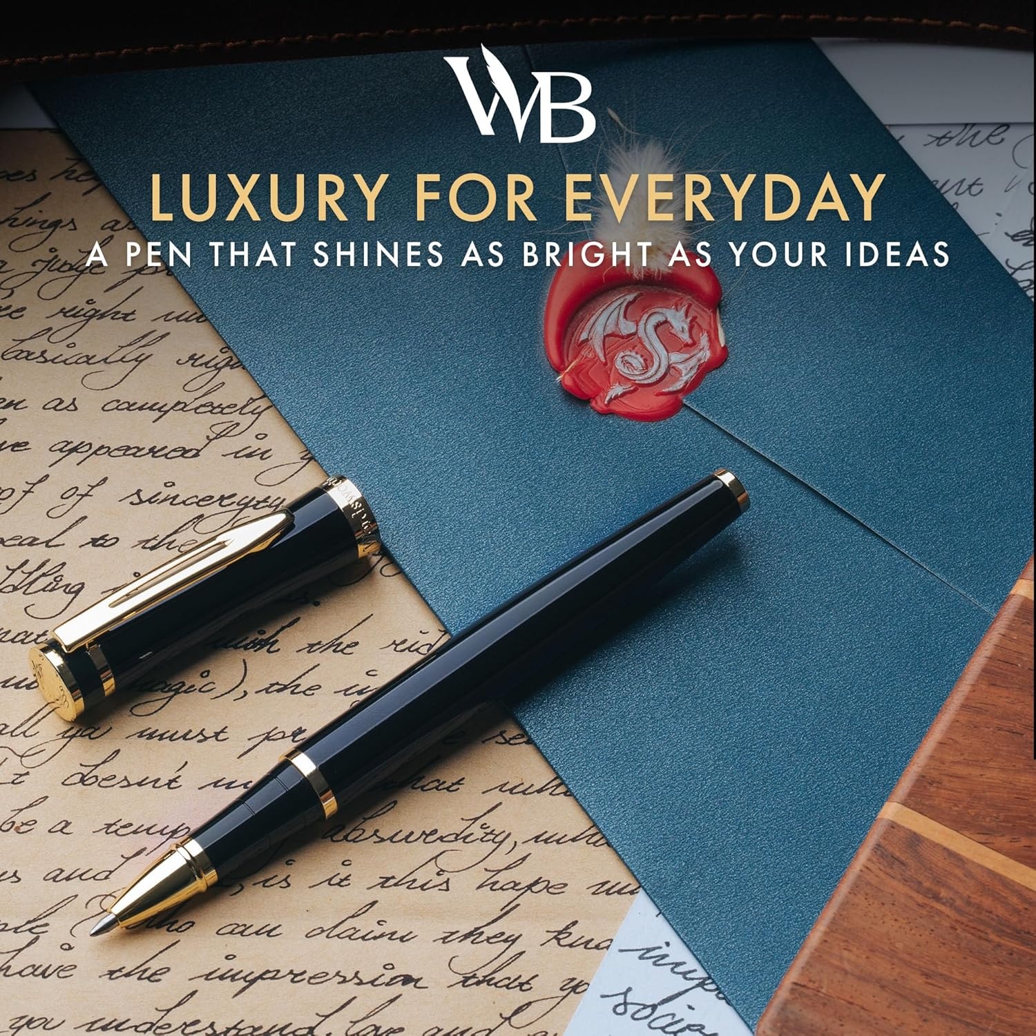 image:imageWordsworth and Black Rollerball Pen Luxury Pen Chrome Finish Red Lacquer Ink Refill Refillable Gift for Men amp Women Professional Writing Nice and Fancy Pens and for WorkBlack Gold