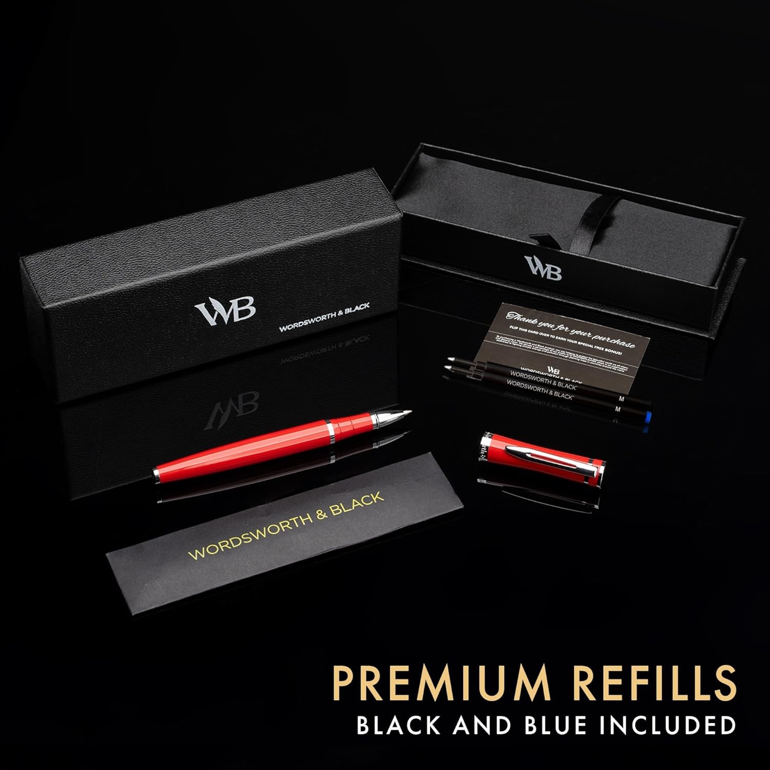 image:imageWordsworth and Black Rollerball Pen Luxury Pen Chrome Finish Red Lacquer Ink Refill Refillable Gift for Men amp Women Professional Writing Nice and Fancy Pens and for Work