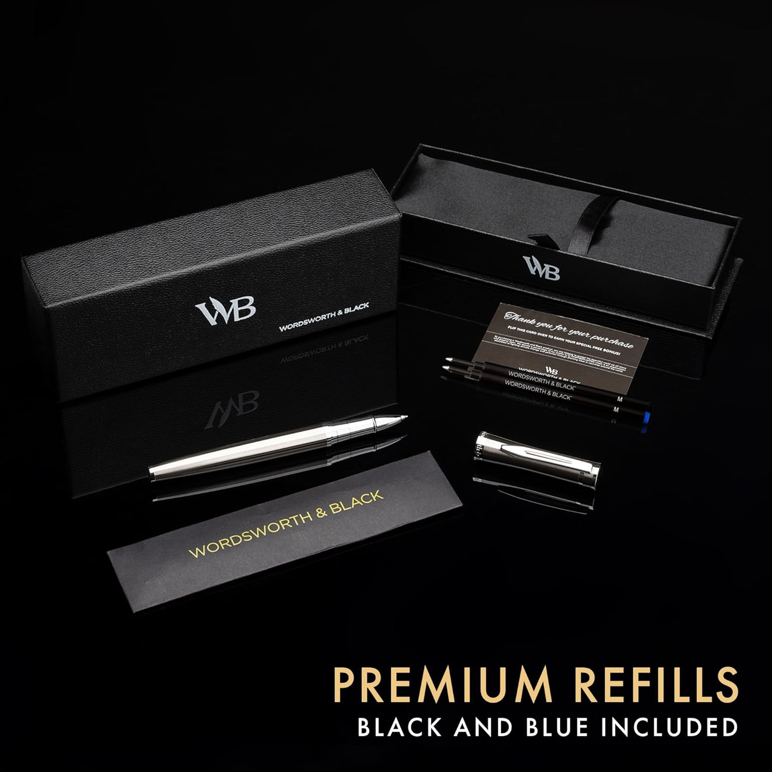 image:imageWordsworth and Black Rollerball Pen Luxury Pen Chrome Finish Red Lacquer Ink Refill Refillable Gift for Men amp Women Professional Writing Nice and Fancy Pens and for WorkSilver Chrome
